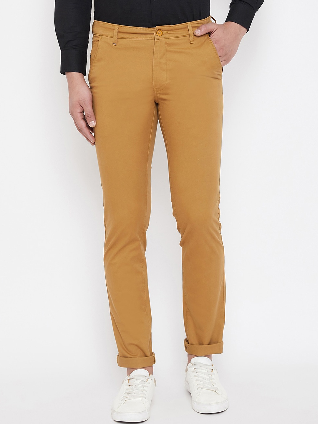 

Canary London Men Khaki Smart Slim Fit Wrinkle Free Chinos