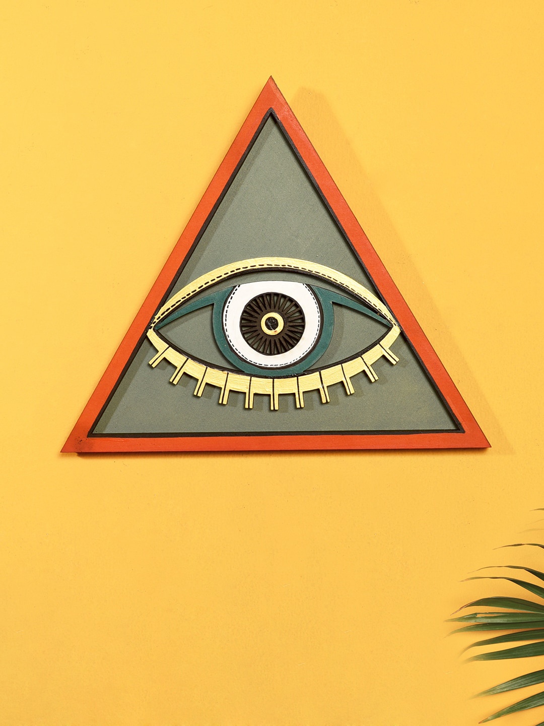 

AAKRITI ART CREATIONS Grey & Yellow Textured The Illuminating Eyes Mask Wall Decor