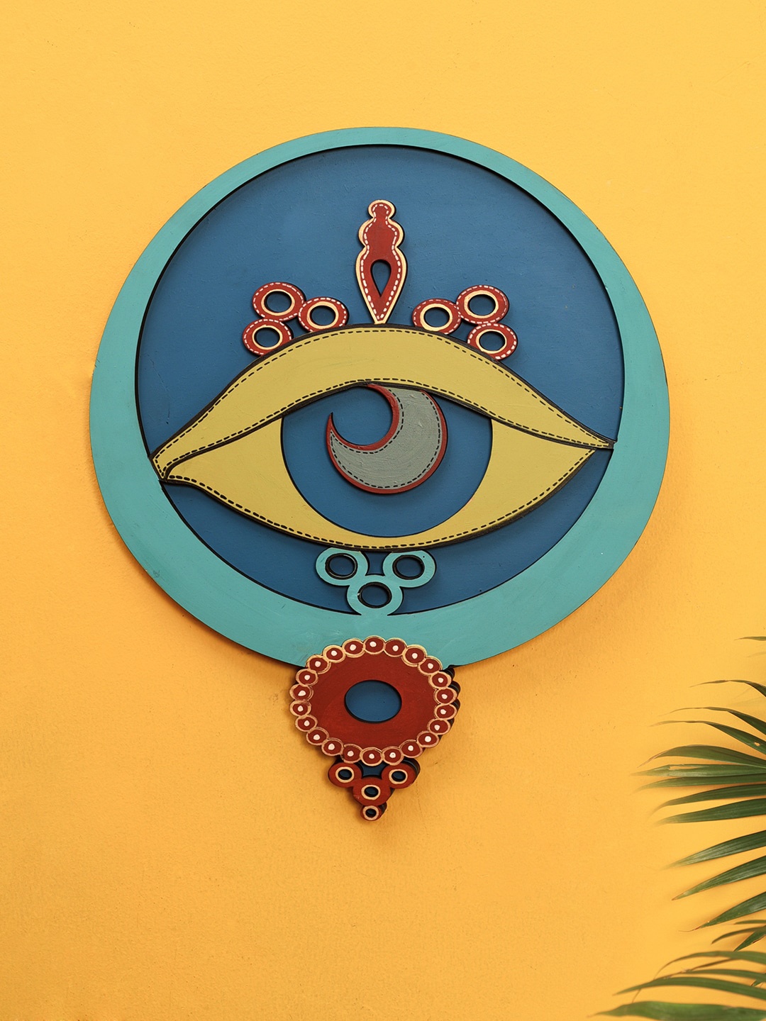 

AAKRITI ART CREATIONS Blue & Yellow Textured Channa Ankh Mask Wall Decor