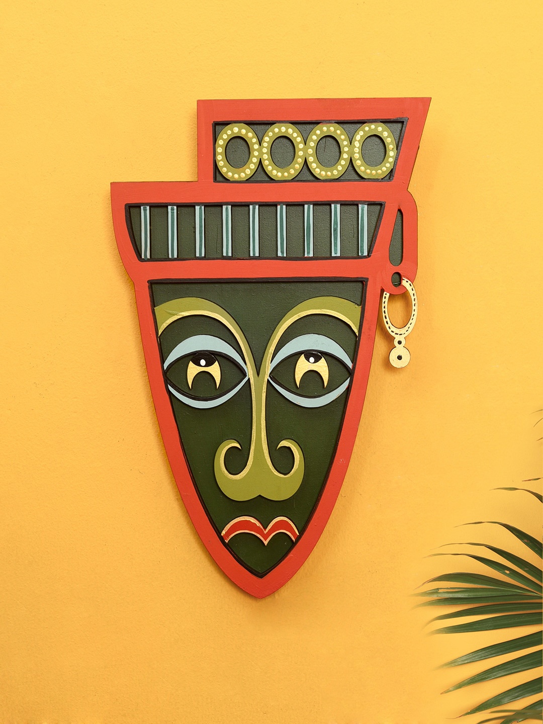 

AAKRITI ART CREATIONS Green & Red Textured Jango Mask Wall Decor