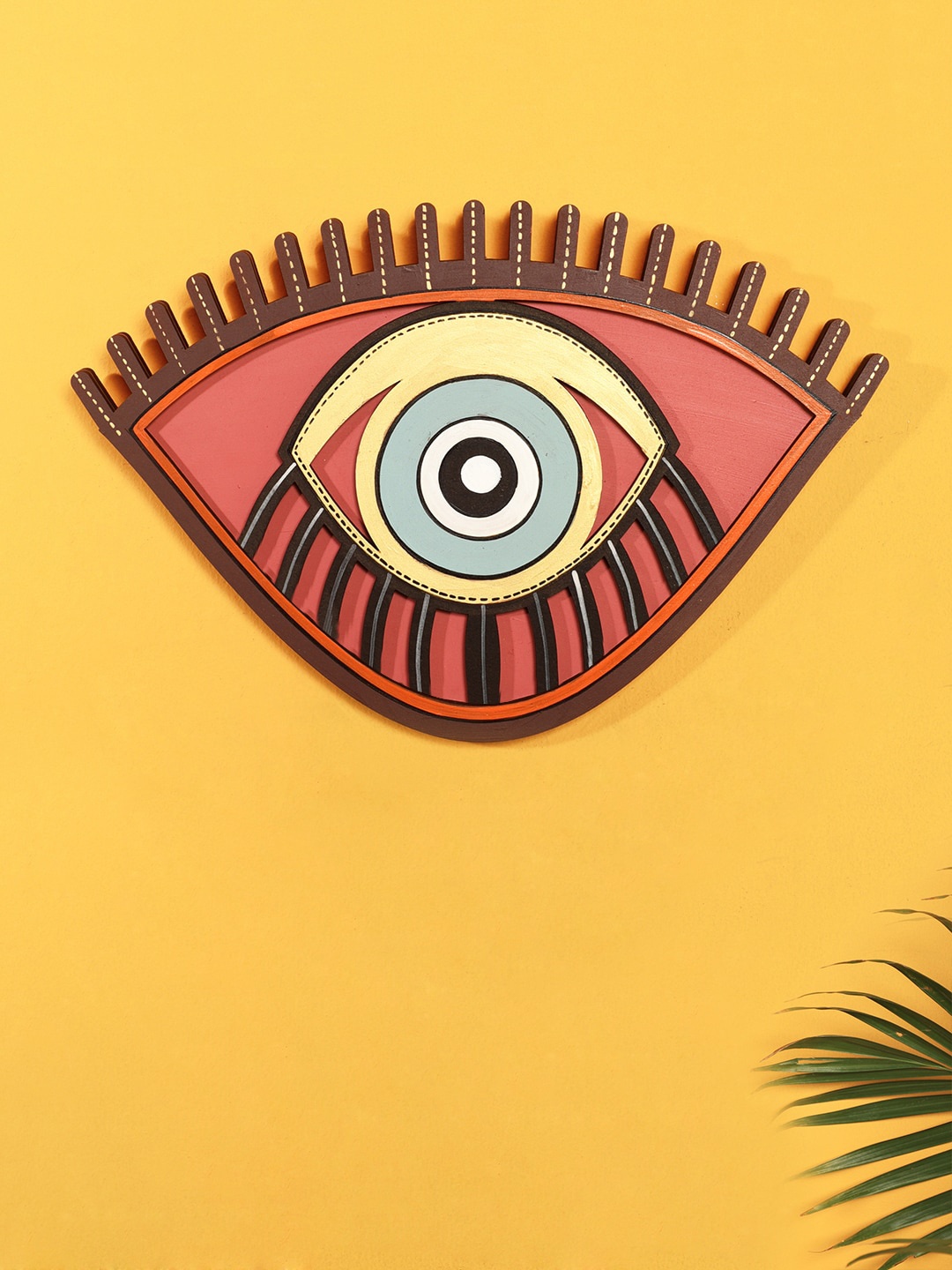 AAKRITI ART CREATIONS Red & Yellow Coloured Eye of Longevity Wall Decor Mask