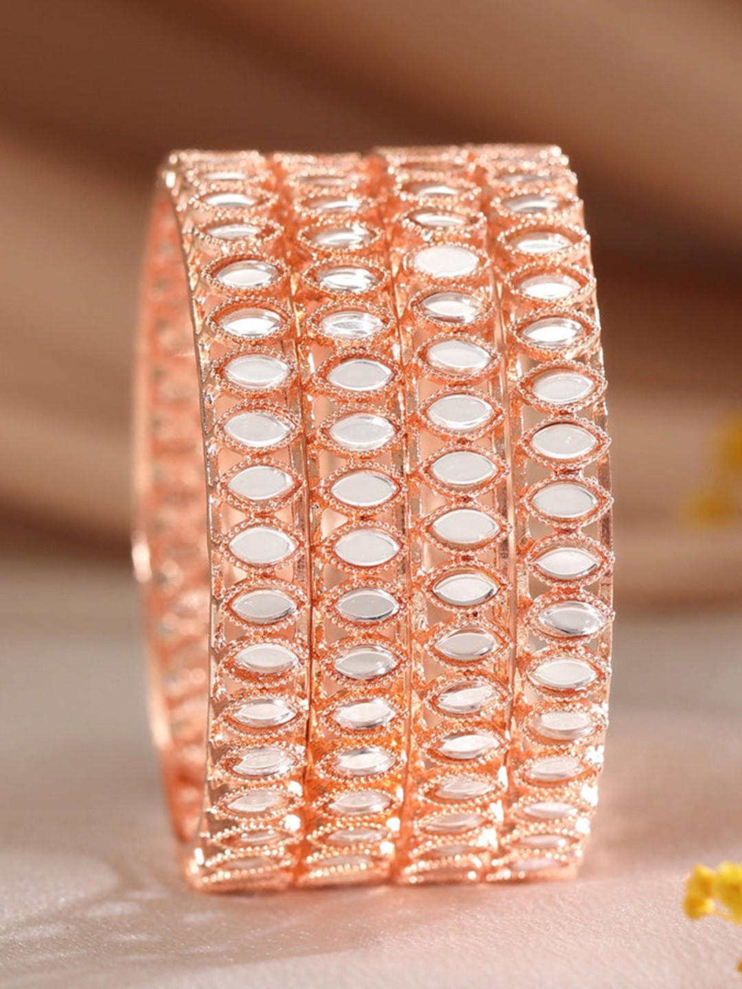 

Rubans Set Of 4 22K Rose Gold-Plated & White Mirror Studded Bangles