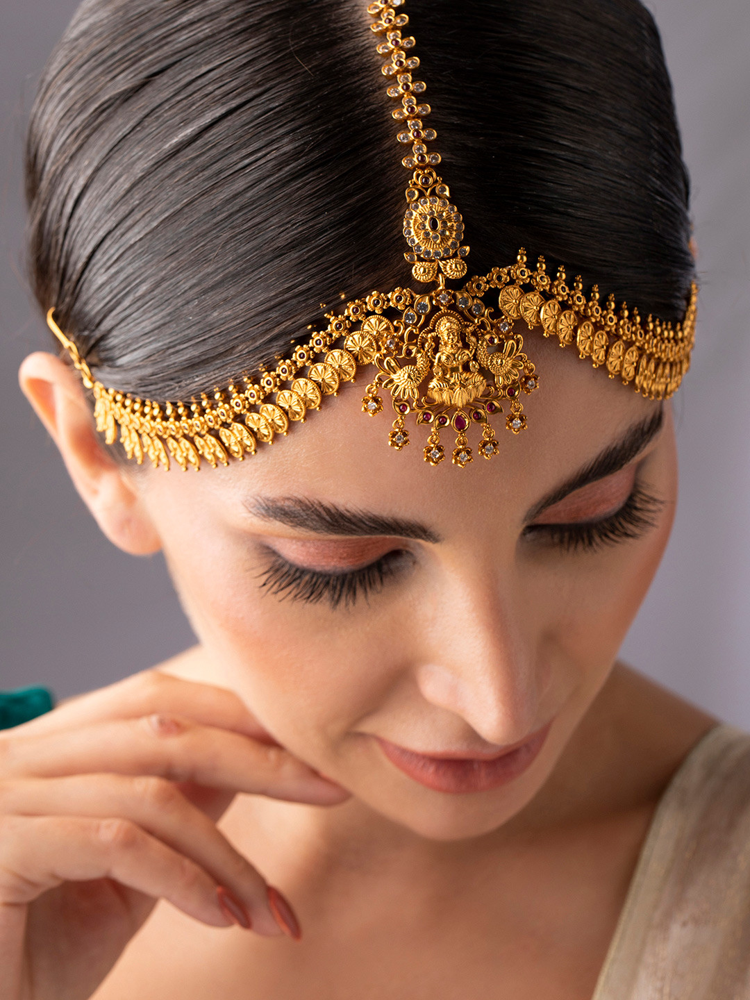 

Rubans Gold-Plated American Diamond Studded Temple Matha Patti