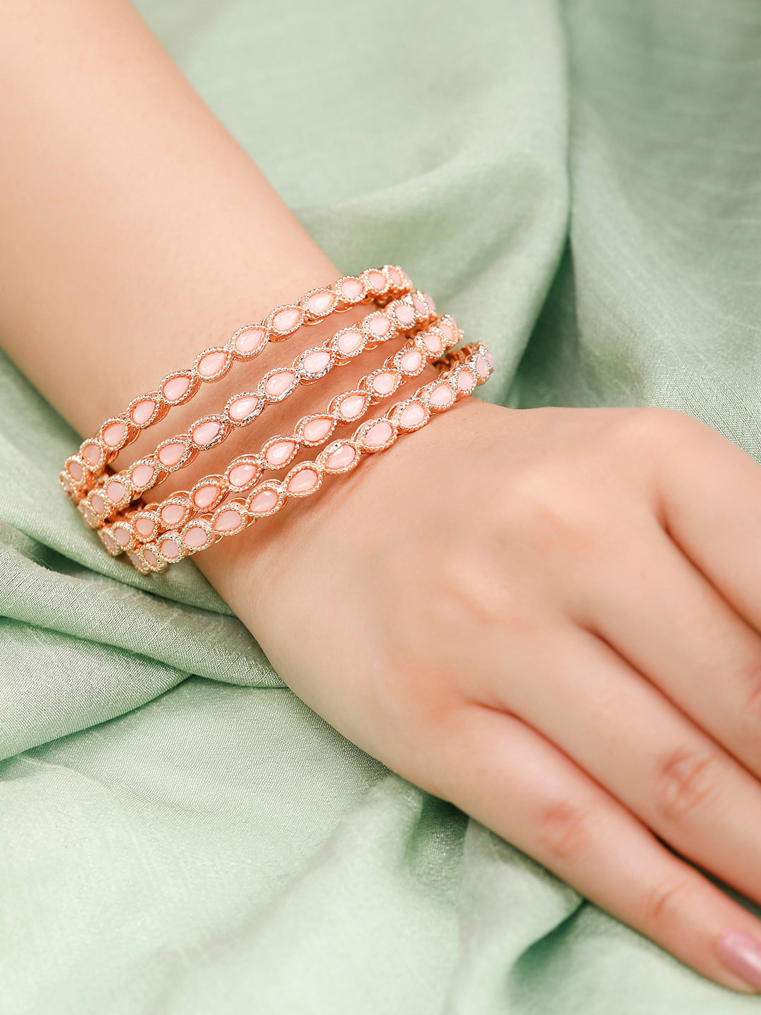 

Rubans Set Of 4 22K Rose Gold-Plated Pink Stone-Studded Bangles