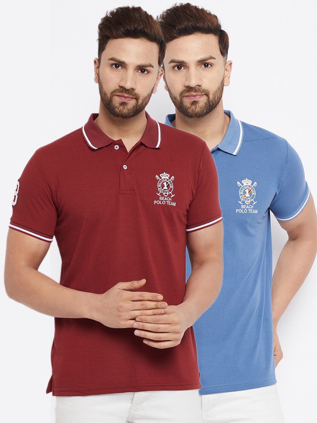 

THE MILLION CLUB Men Blue & Maroon Set Of 2 Polo Collar T-shirt