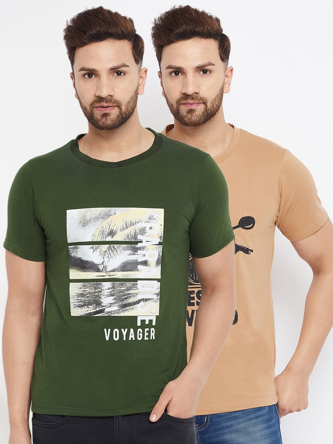 THE MILLION CLUB Men Pack Of 2 Cotton T-shirts, Green