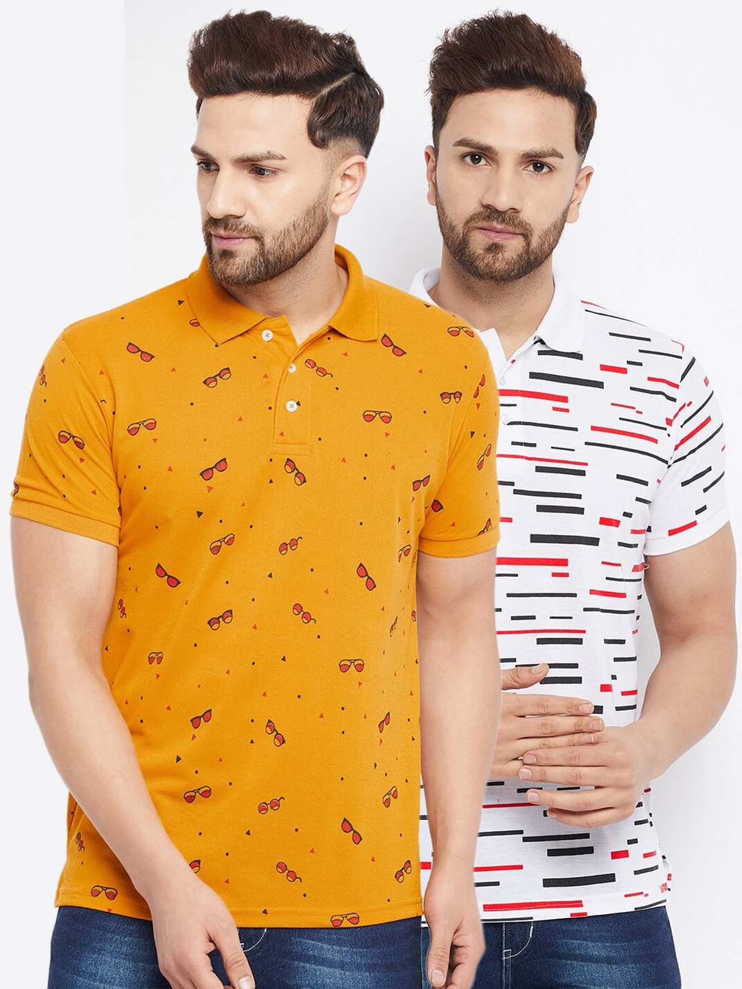 

THE MILLION CLUB Men Mustard Yellow Printed Polo Collar T-shirt