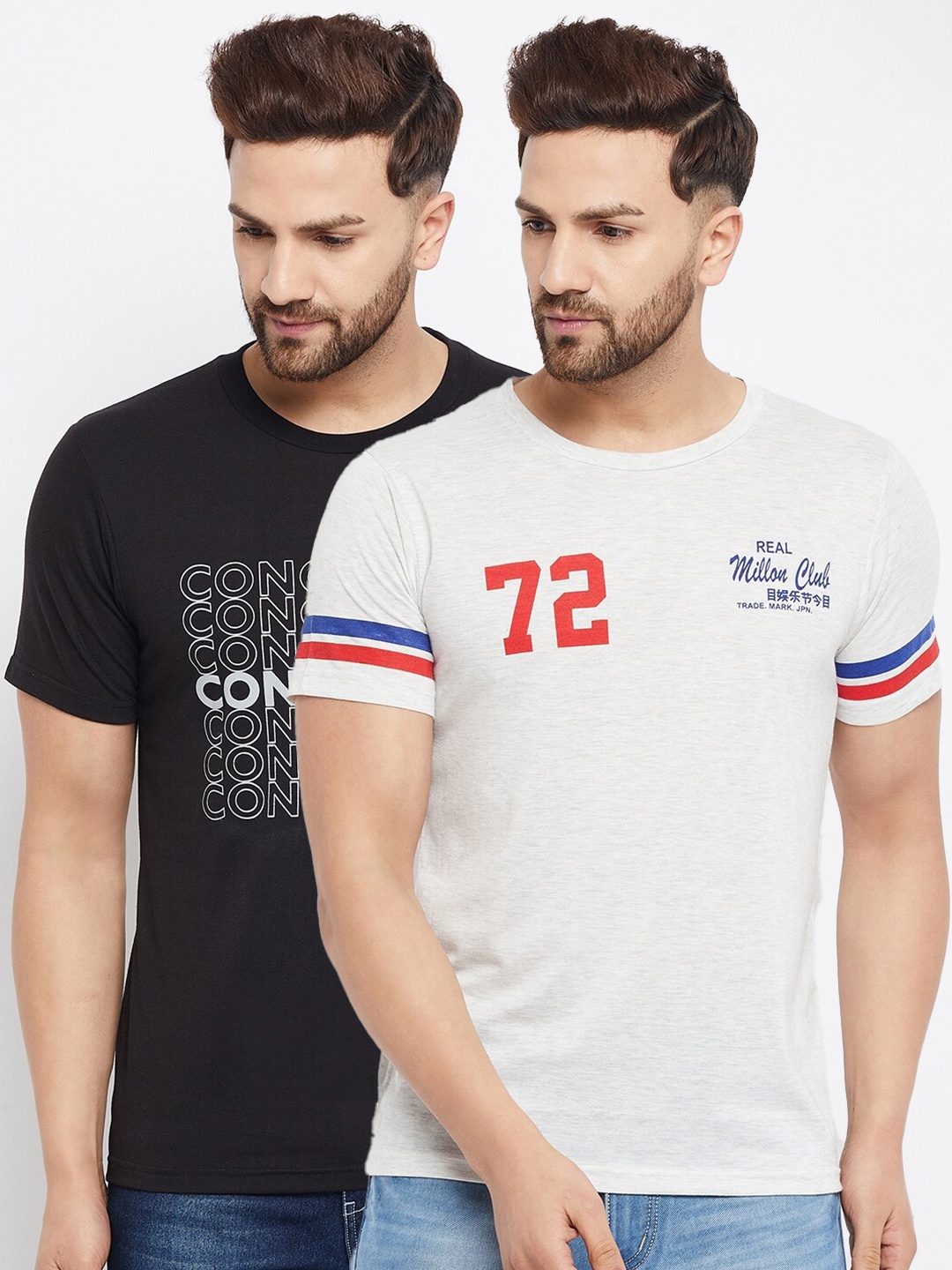 THE MILLION CLUB Men Pack Of 2 Typography Printed T-shirts, White