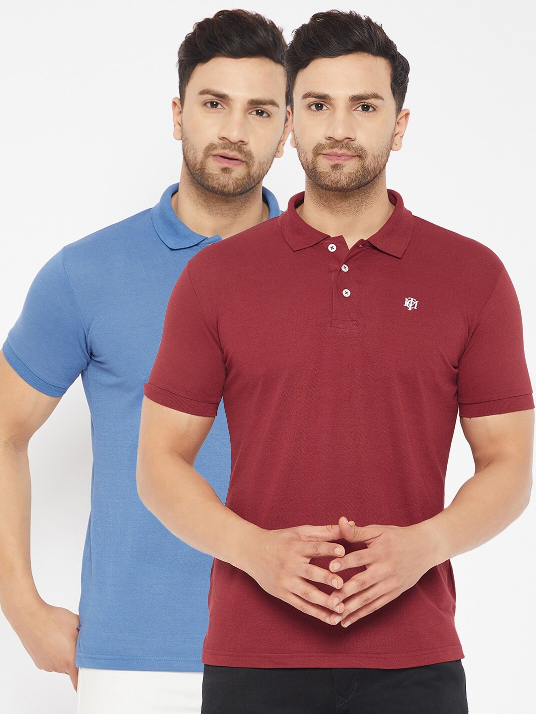 

THE MILLION CLUB Men Maroon & Blue Pack of 2 Polo Collar T-shirt