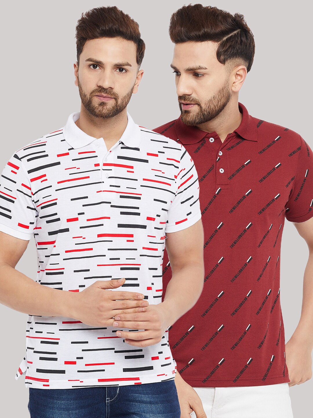 

THE MILLION CLUB Men White Printed Polo Collar T-shirt