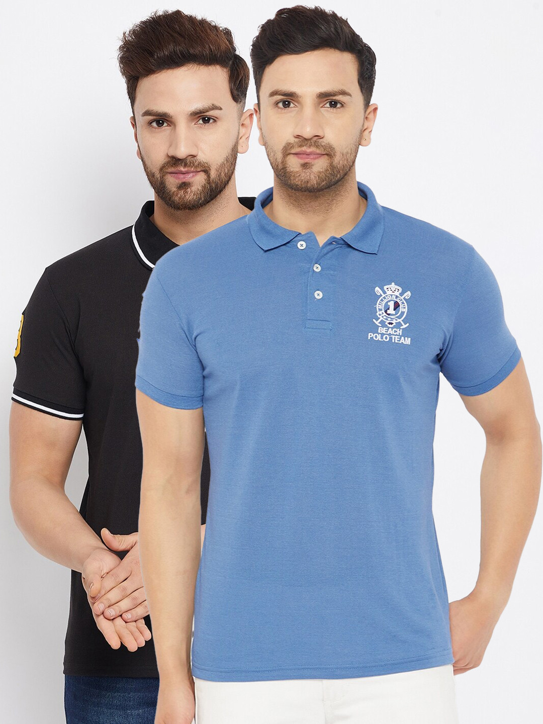 

THE MILLION CLUB Men Black & Blue Set Of 2 Polo Collar T-shirt