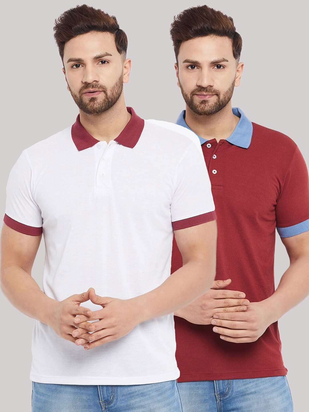 

THE MILLION CLUB Men Set Of 2 White & Red T-shirt