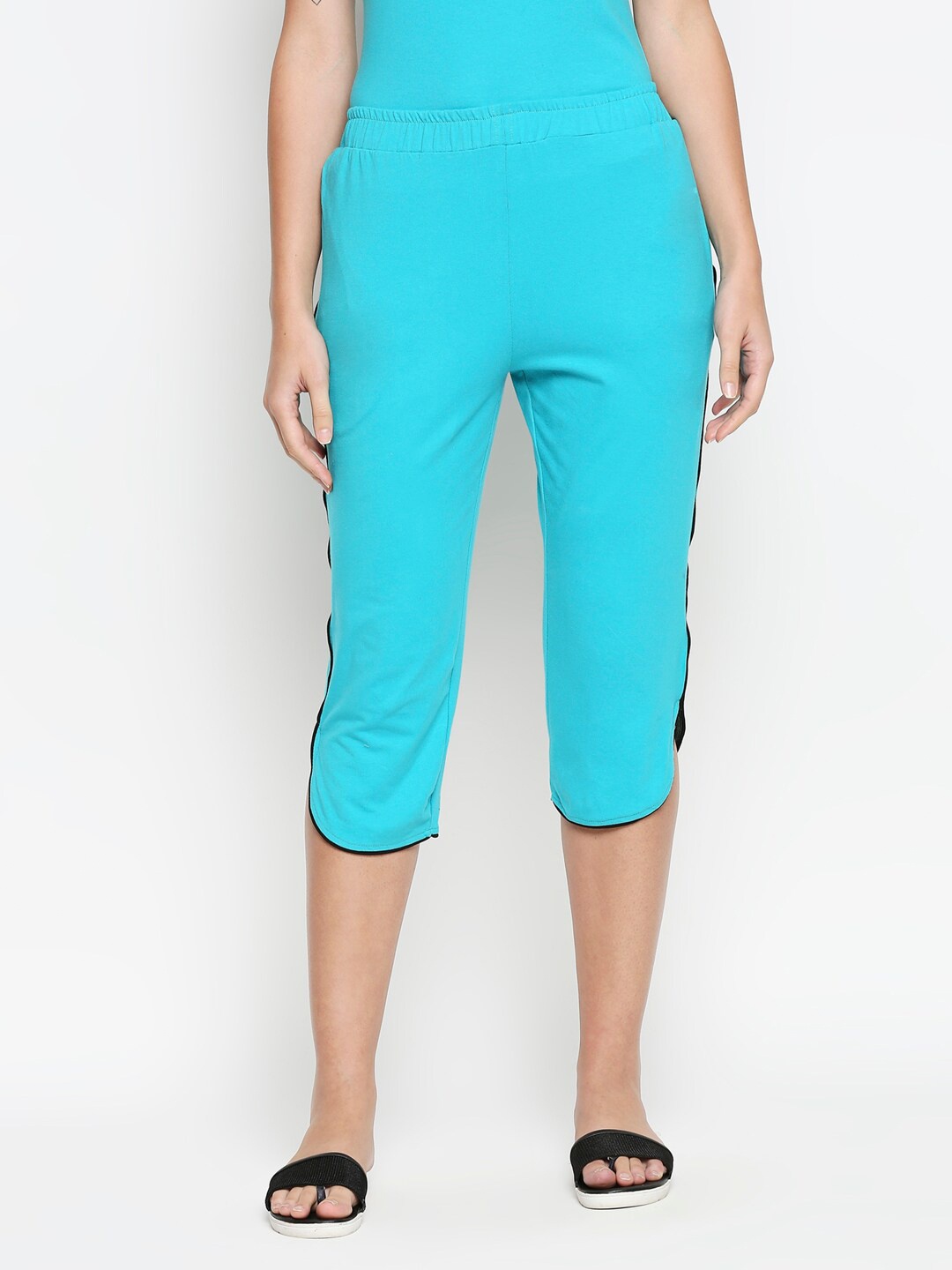 

XIN Women Blue Pure Cotton Solid Capris