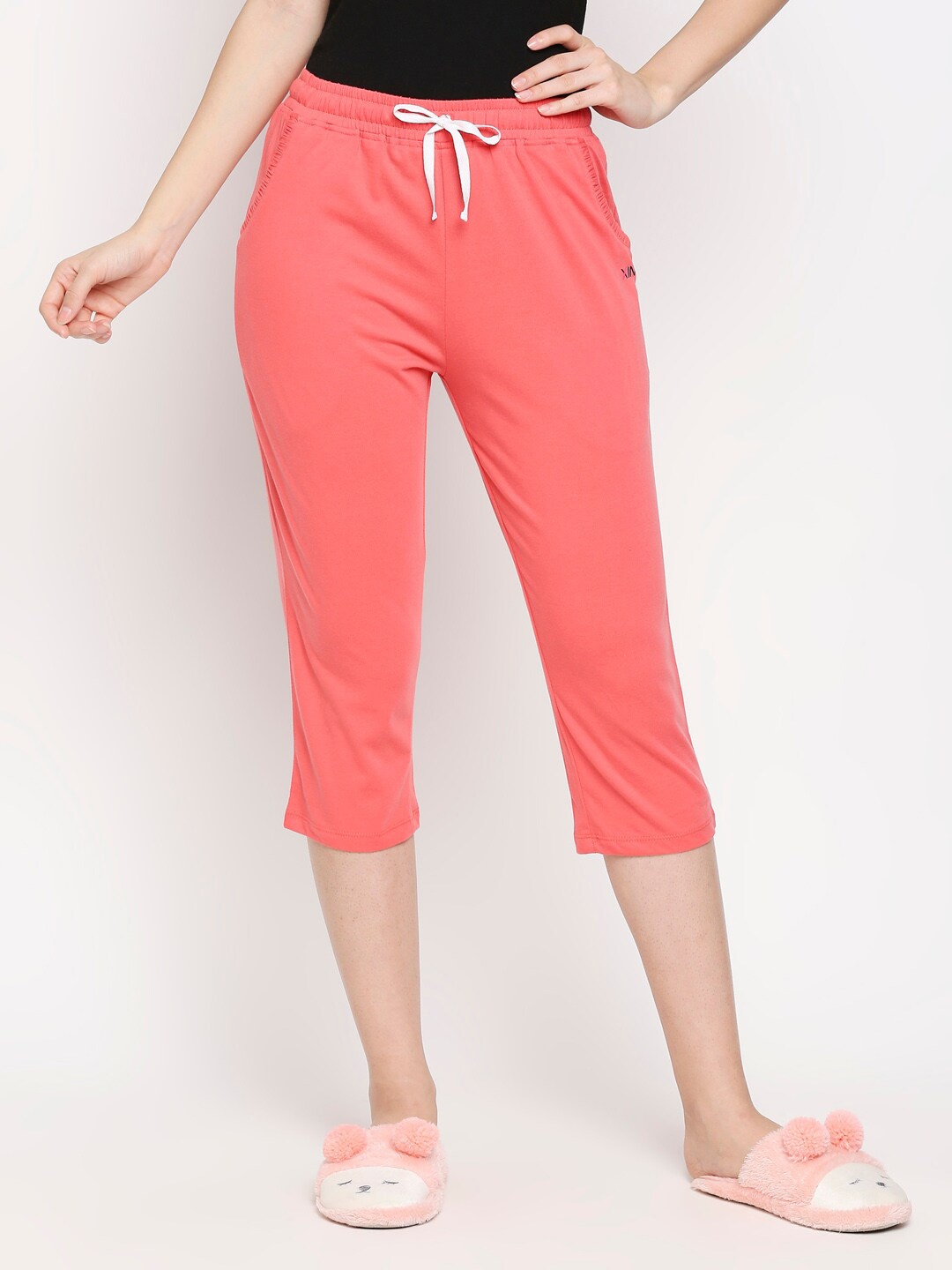 

XIN Women Coral Solid Pure Cotton Lounge Capris