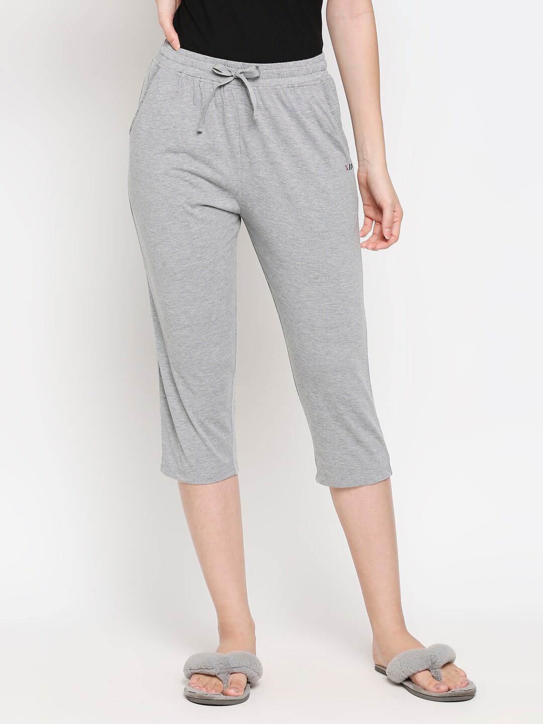 

XIN Women Grey Melange Pure Cotton Capris