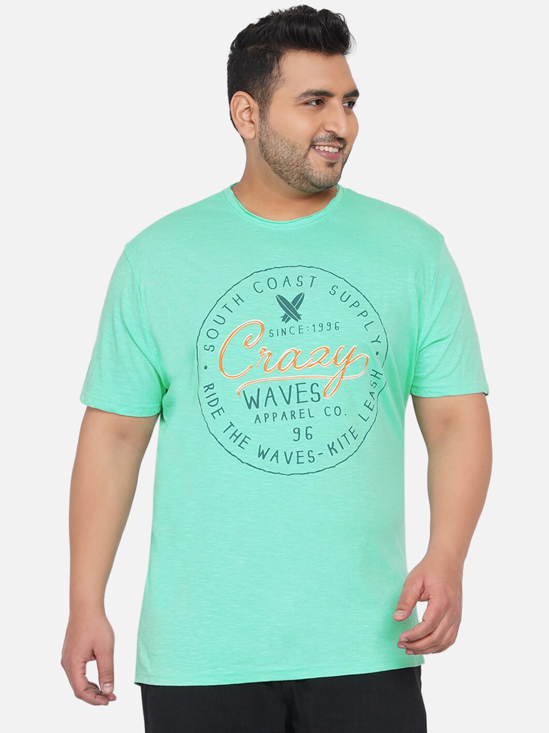 

Santonio Men Plus Size Green Typography Printed T-shirt