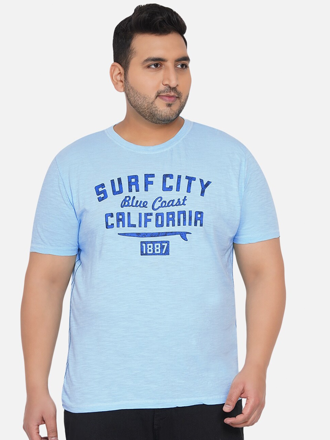 

Santonio Men Plus Size Blue Typography Printed T-shirt