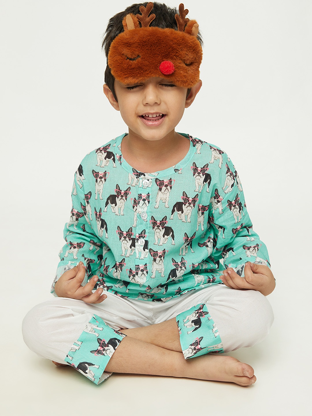 

frangipani Kids Grey & Green Pure Cotton Night Suit