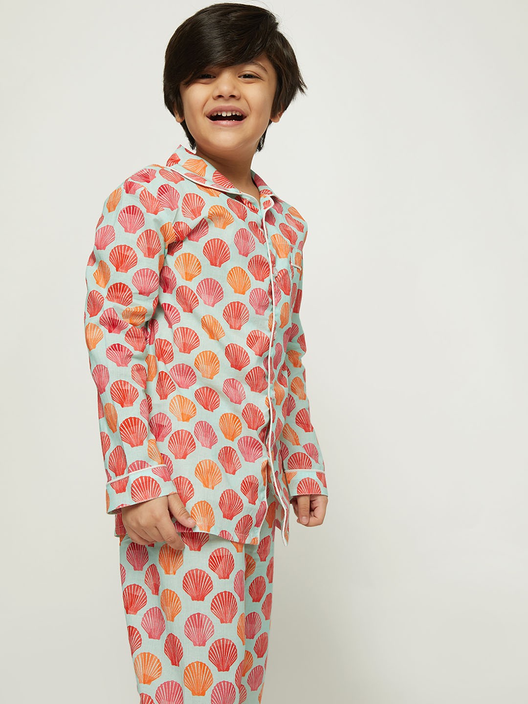 

frangipani Kids Pink & Green Printed Pure Cotton Night suit