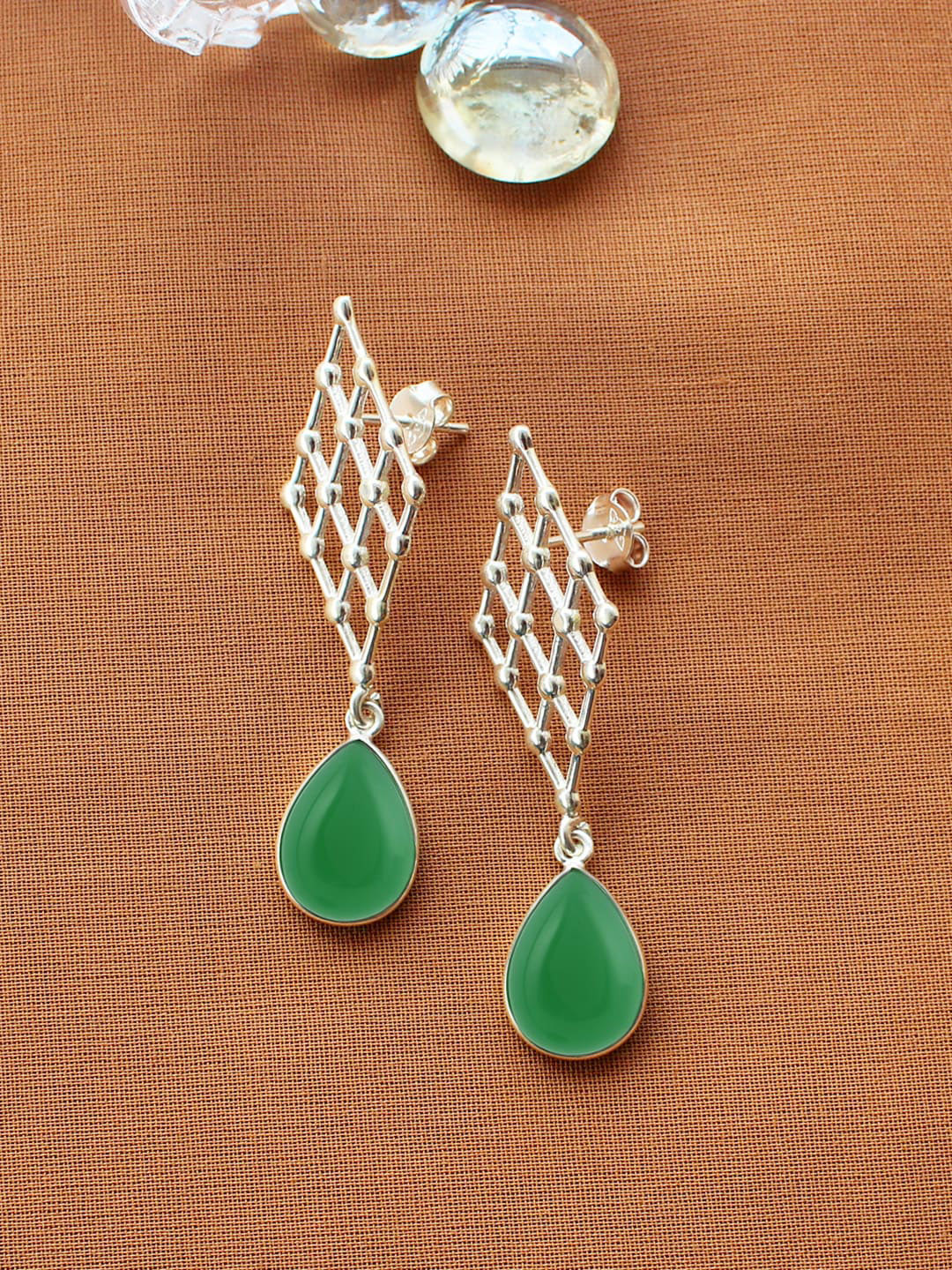 

ERILINE JEWELRY 925 Sterling Silver & Green Stone Studded Drop Earrings