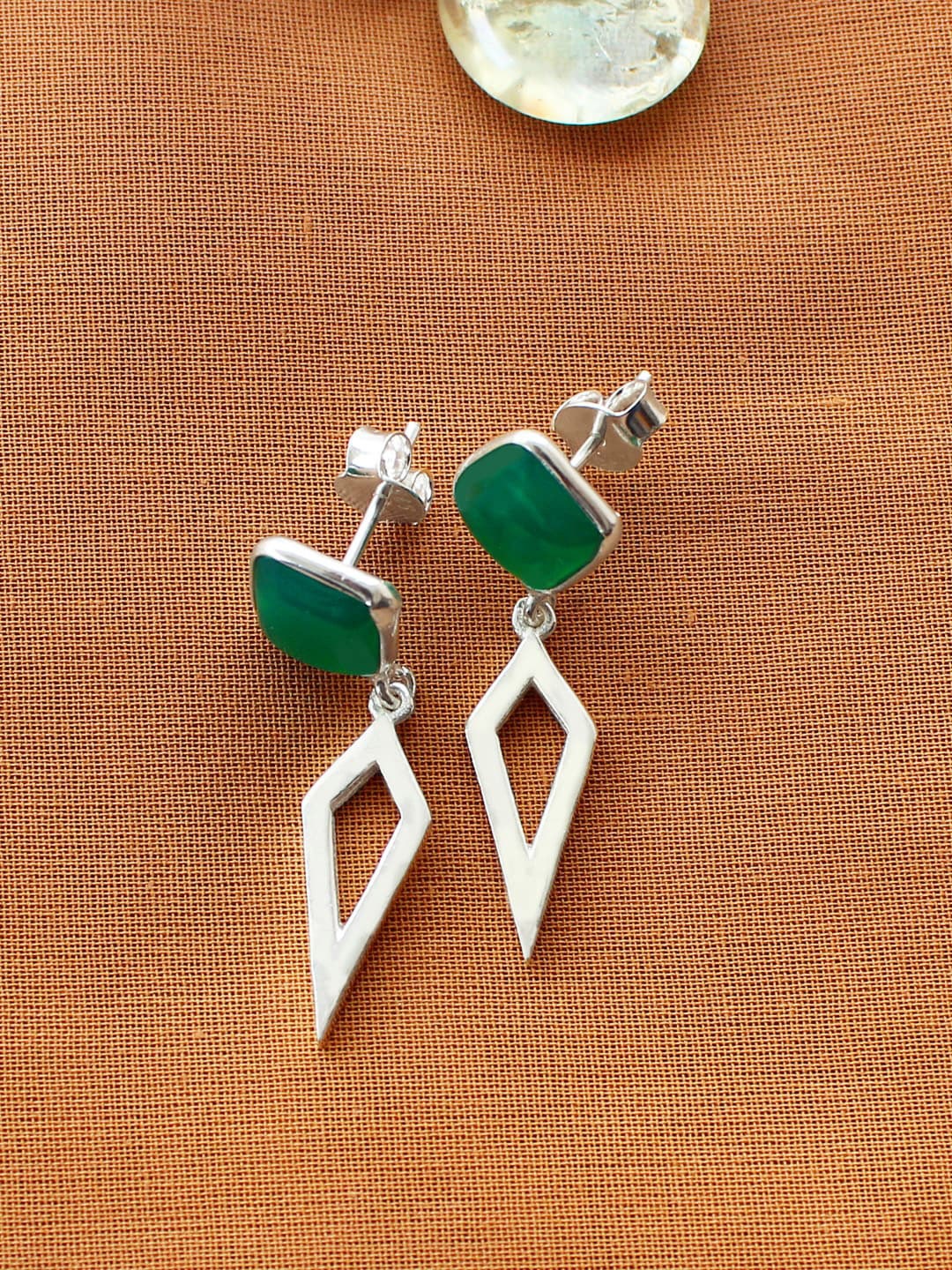 

ERILINE JEWELRY 925 Sterling Silver & Green Onyx Contemporary Drop Earrings