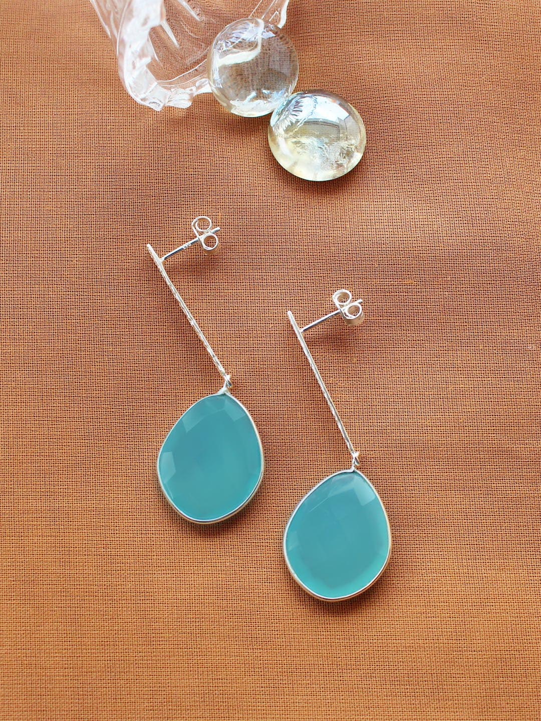 

ERILINE JEWELRY Silver-Plated & Blue Contemporary Drop Earrings