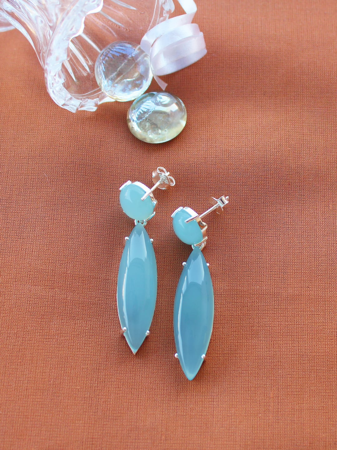 

ERILINE JEWELRY 925 Sterling Silver & Blue Chalcedony Contemporary Drop Earrings