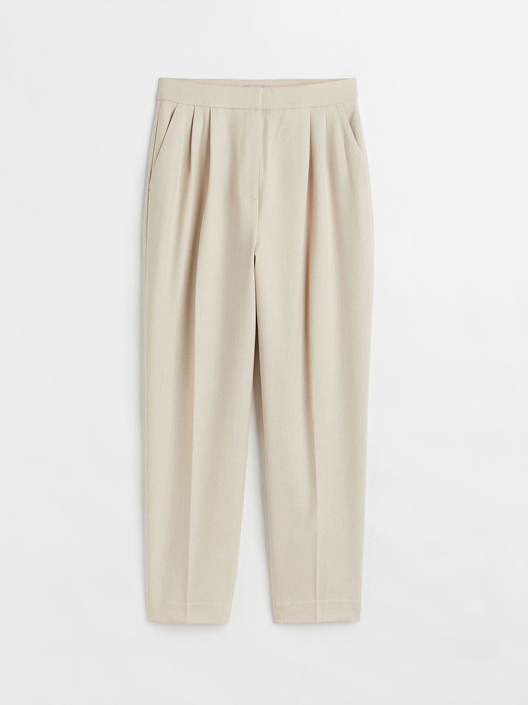 

H&M Women Beige Solid High-Waist Tailored trousers