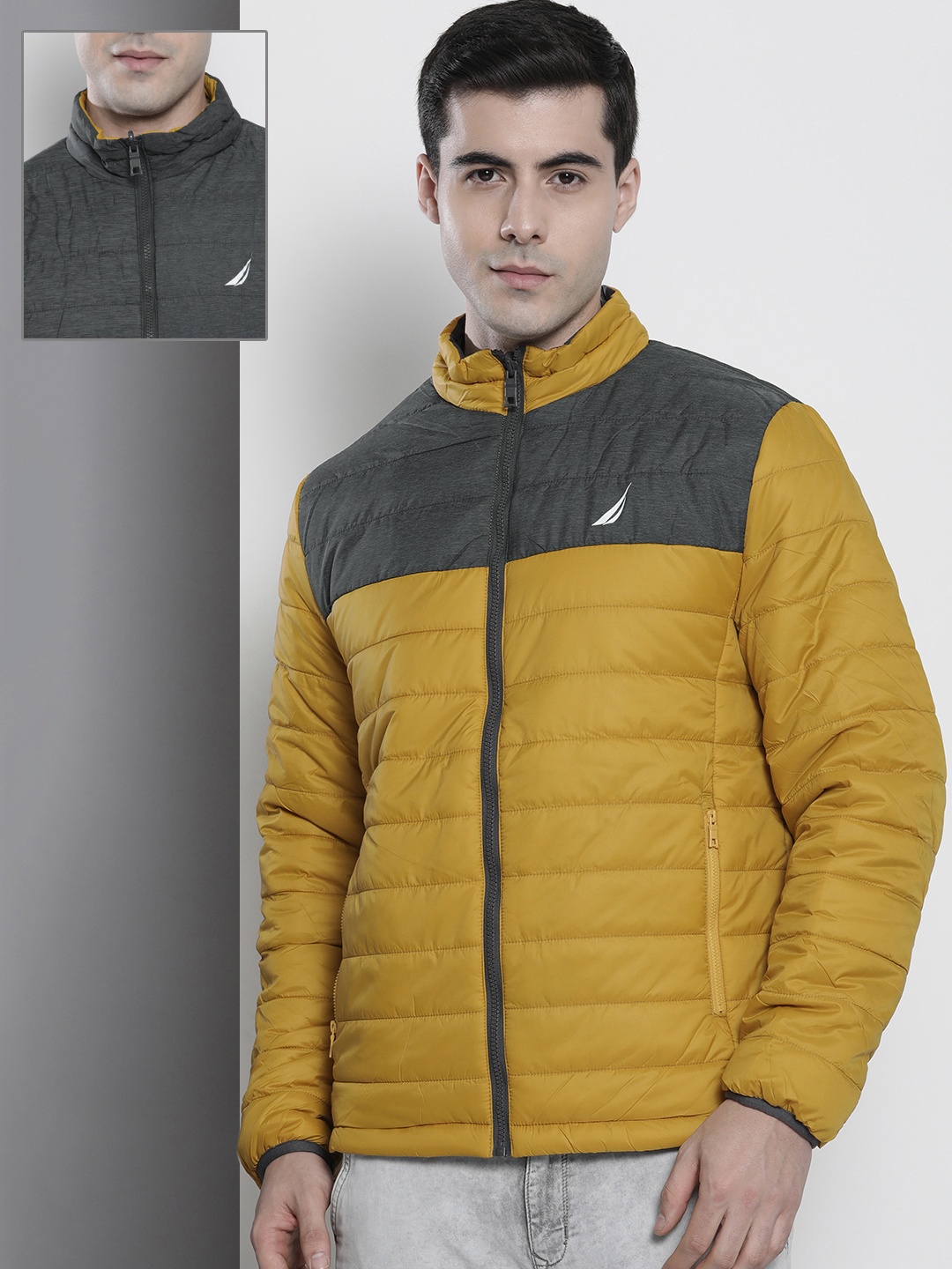 

Nautica Men Colourblocked Reversible Padded Jacket, Grey