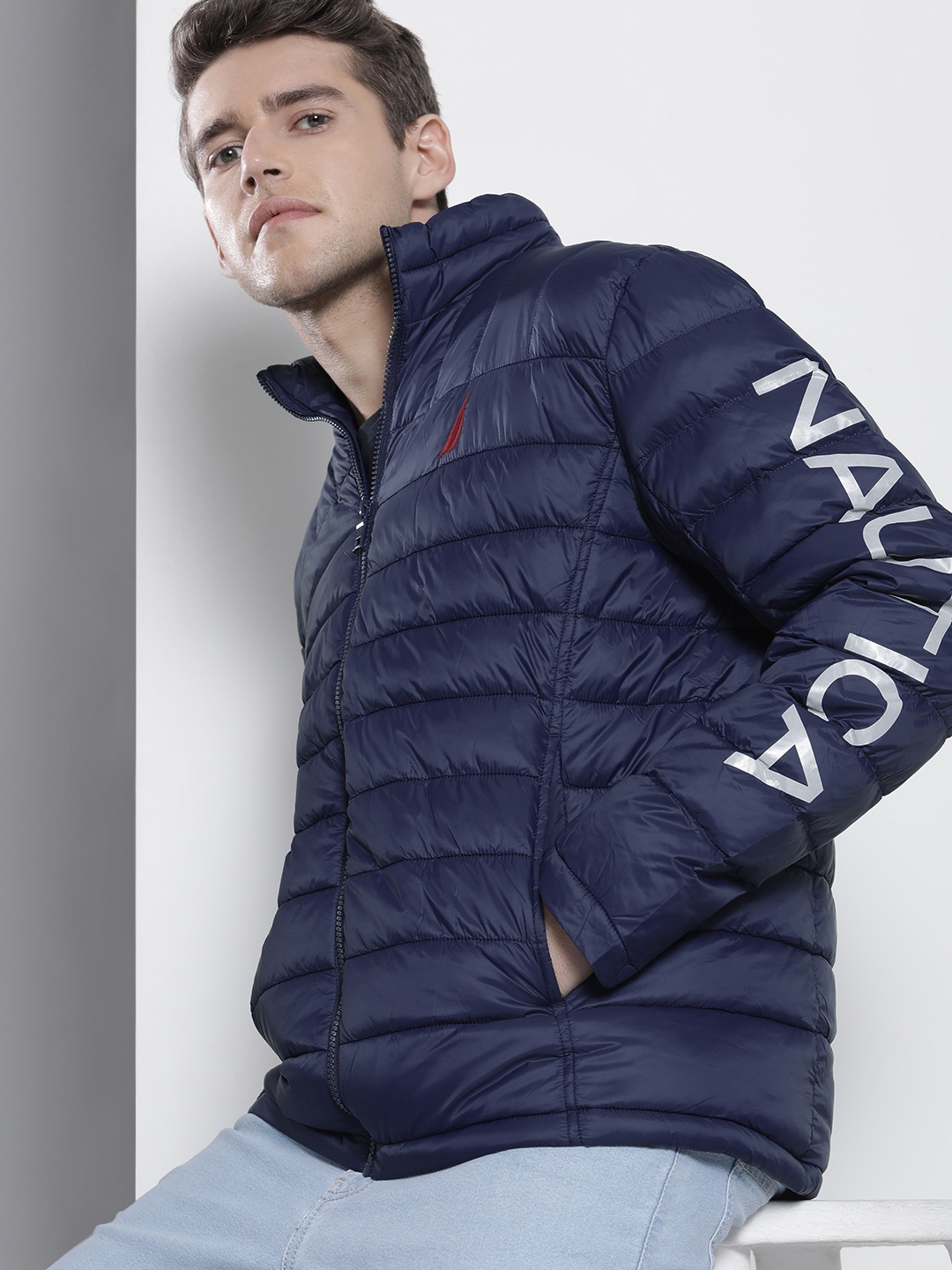 

Nautica Men Navy Blue Solid Puffer Jacket