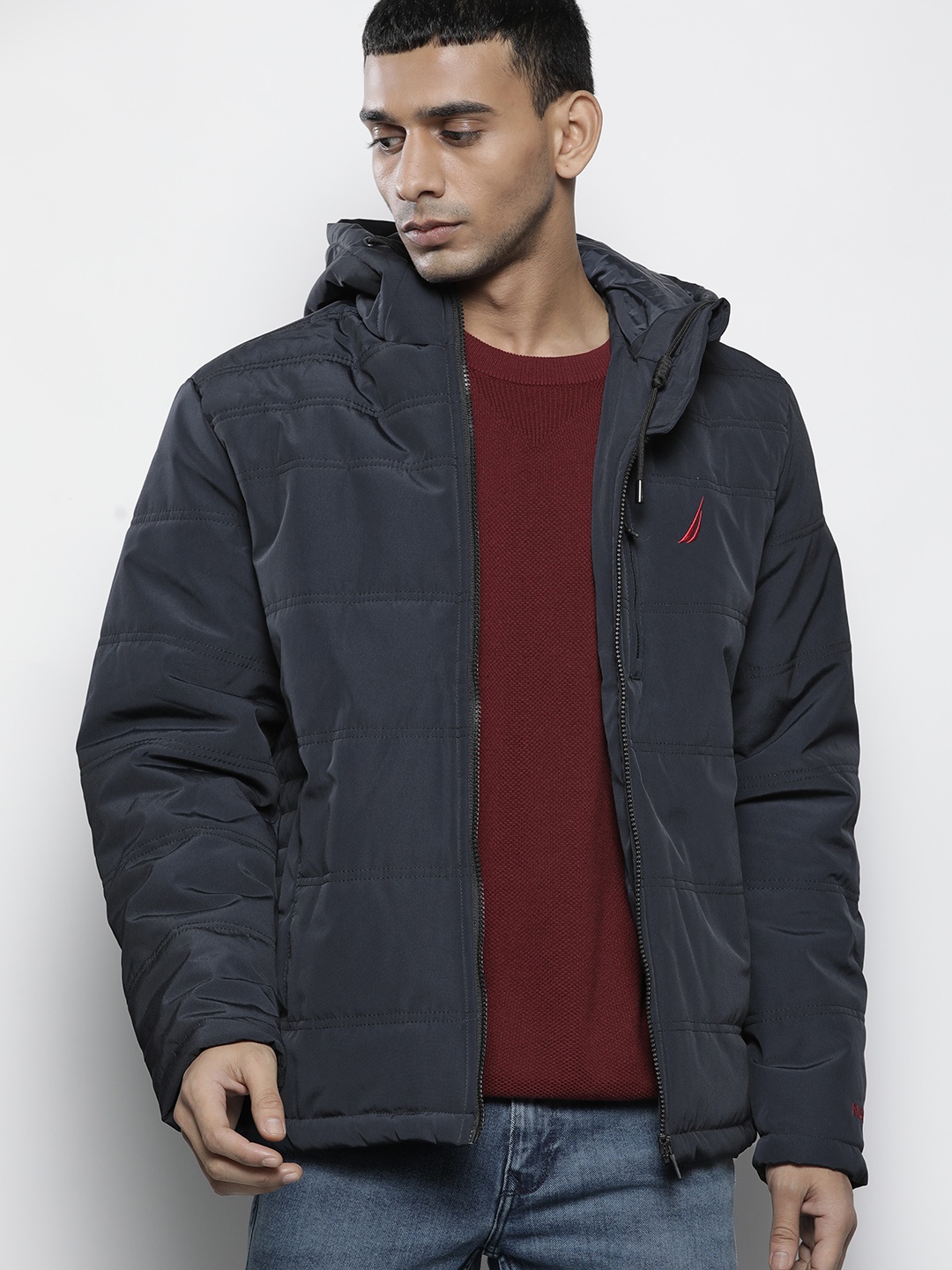 

Nautica Men Navy Blue Solid Hooded Padded Jacket