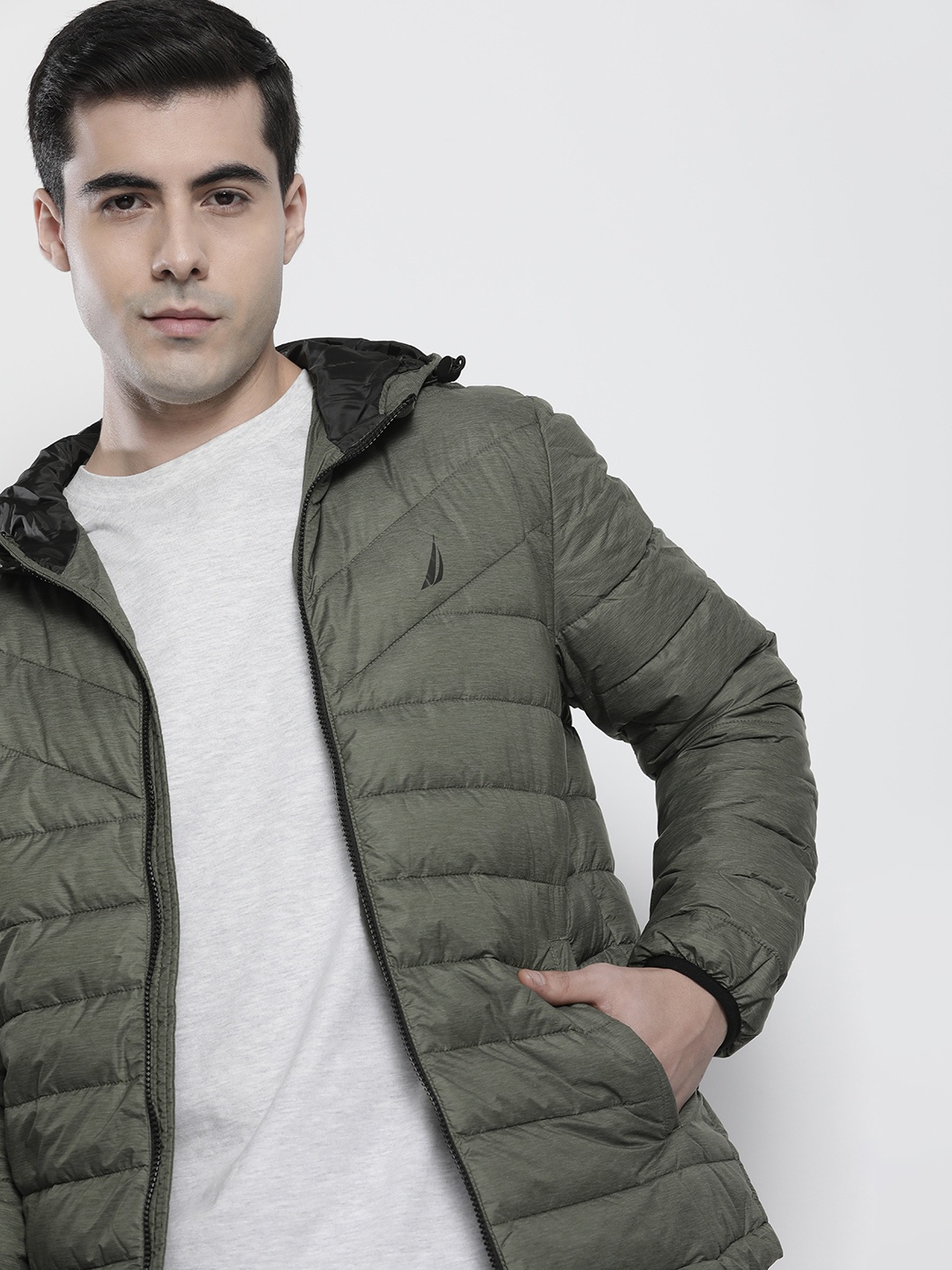 

Nautica Men Solid Hooded Padded Jacket, Olive
