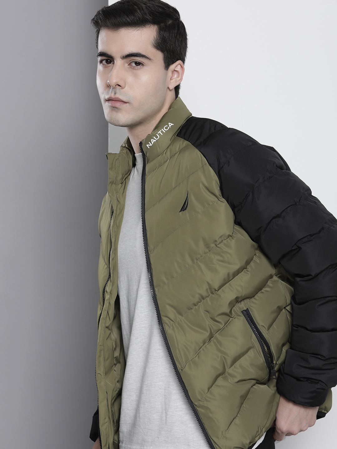 

Nautica Men Mock Neck Long Sleeves Padded Jacket, Olive