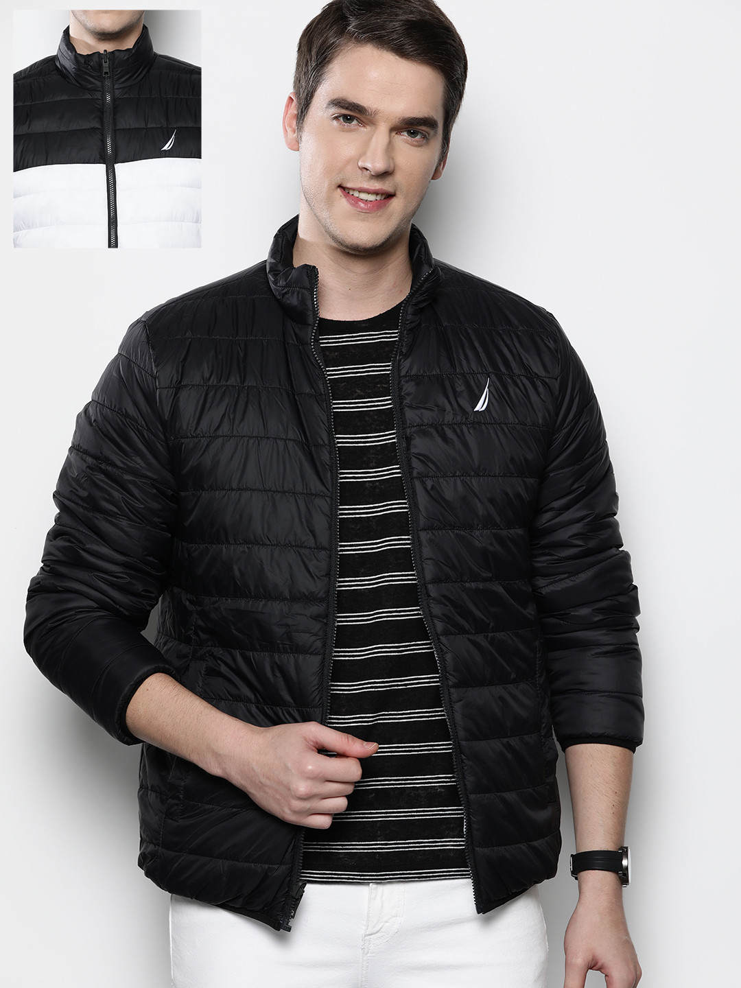 

Nautica Men Black & White Reversible Padded Jacket