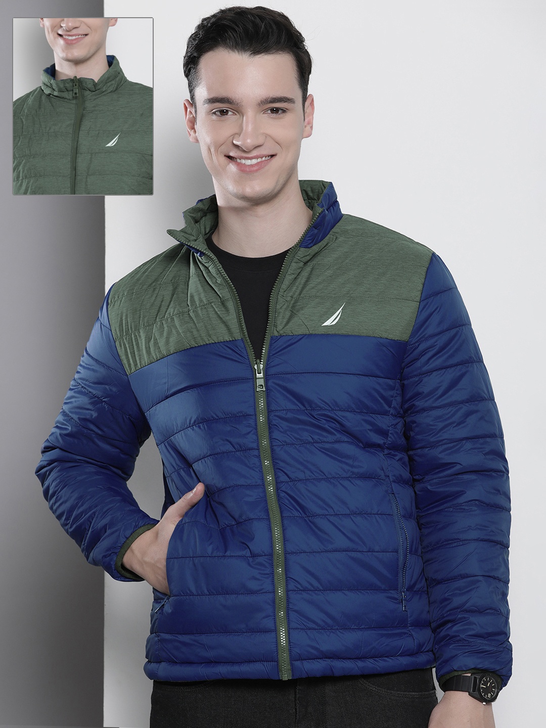 

Nautica Men Solid Reversible Puffer Jacket, Blue