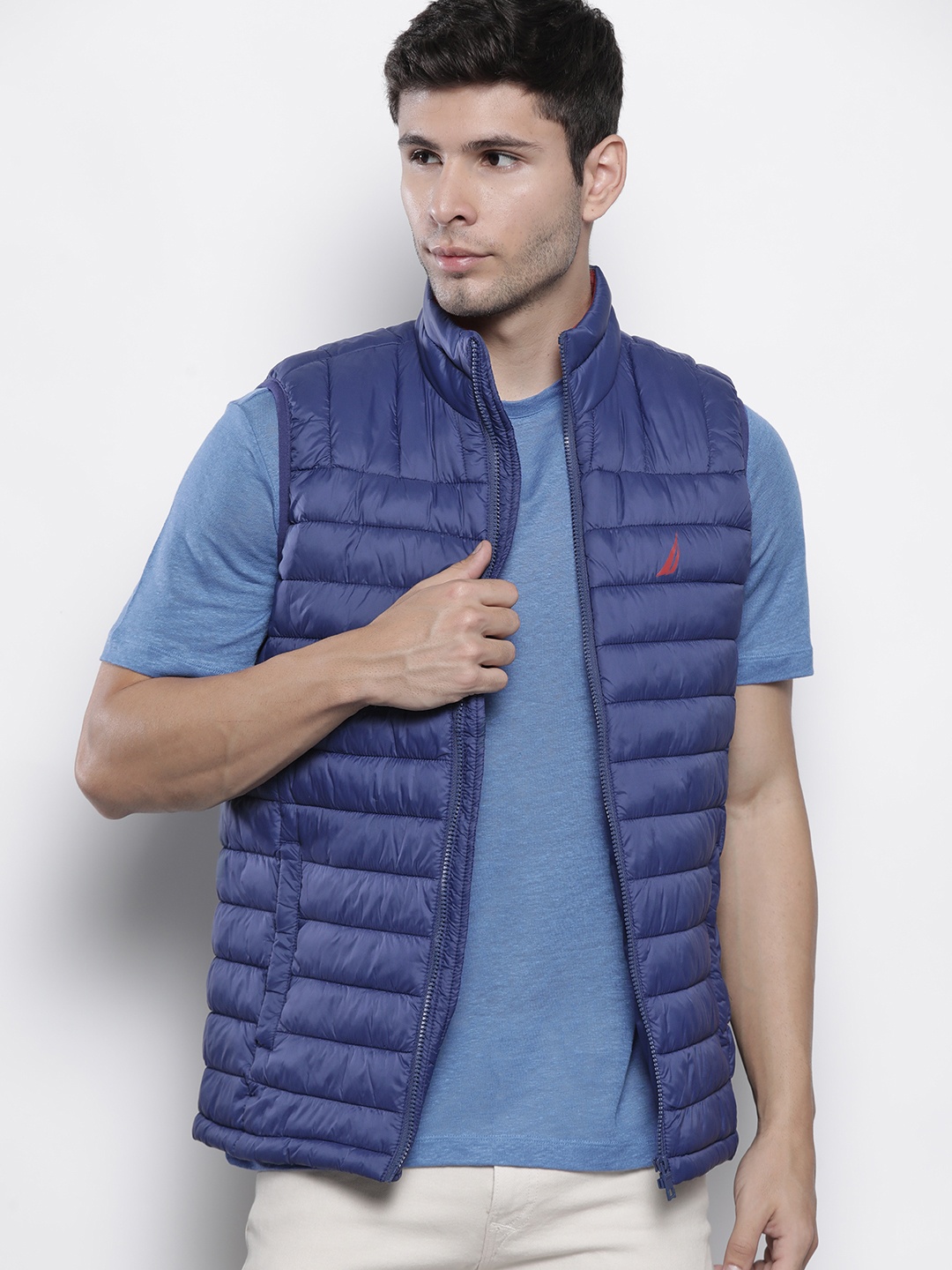 

Nautica Men Blue Solid Padded Jacket