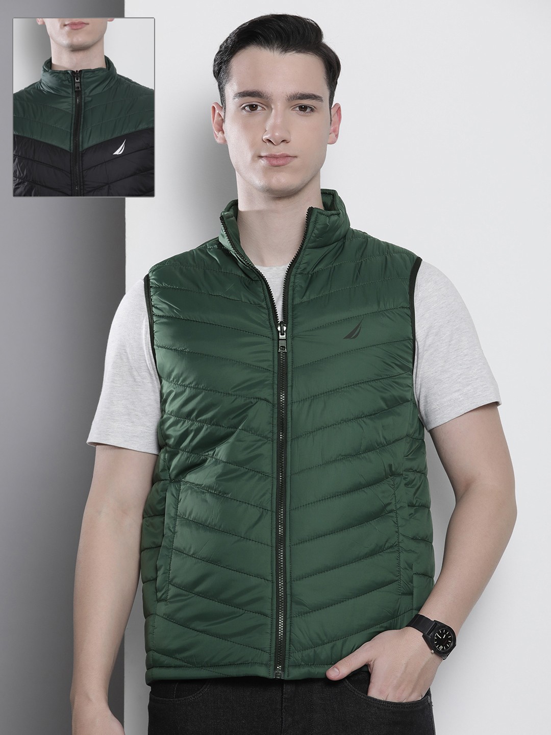 

Nautica Men Solid Reversible Puffer Jacket, Green