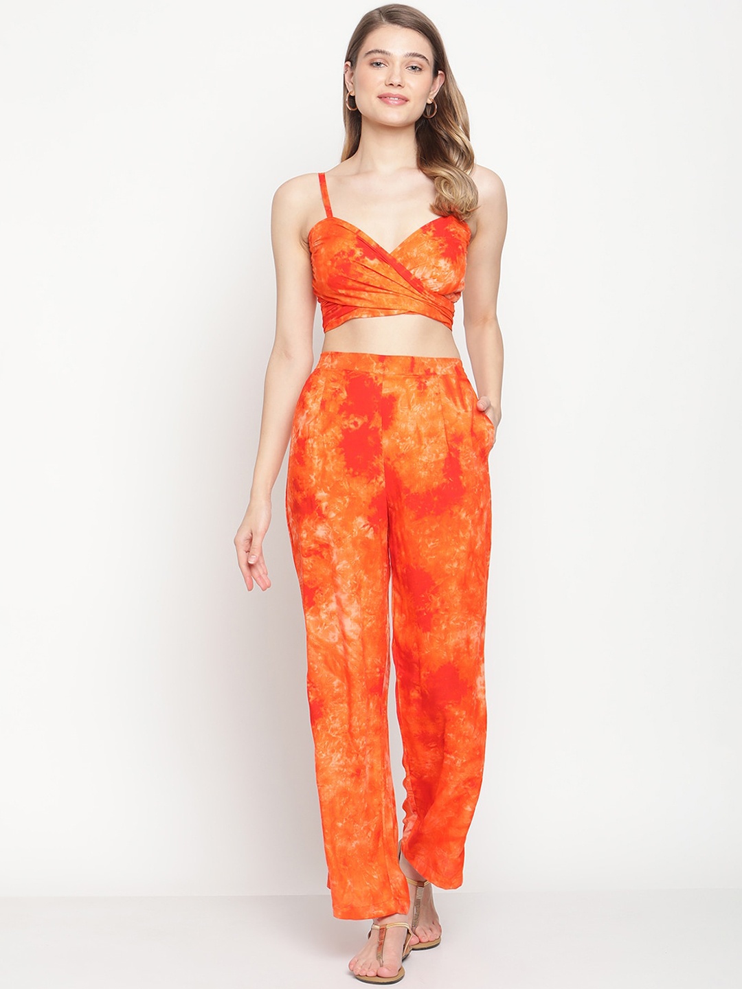 

EROTISSCH Women Tie & Dye Cotton Swim Co-Ords Set, Orange