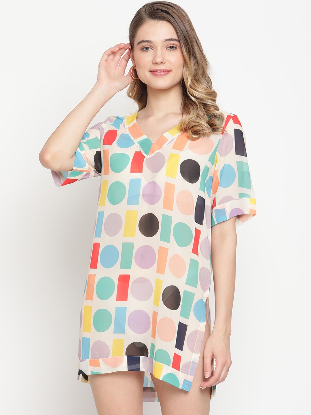

EROTISSCH Women Multicoloured Printed Beachwear Cover up Dress, Green
