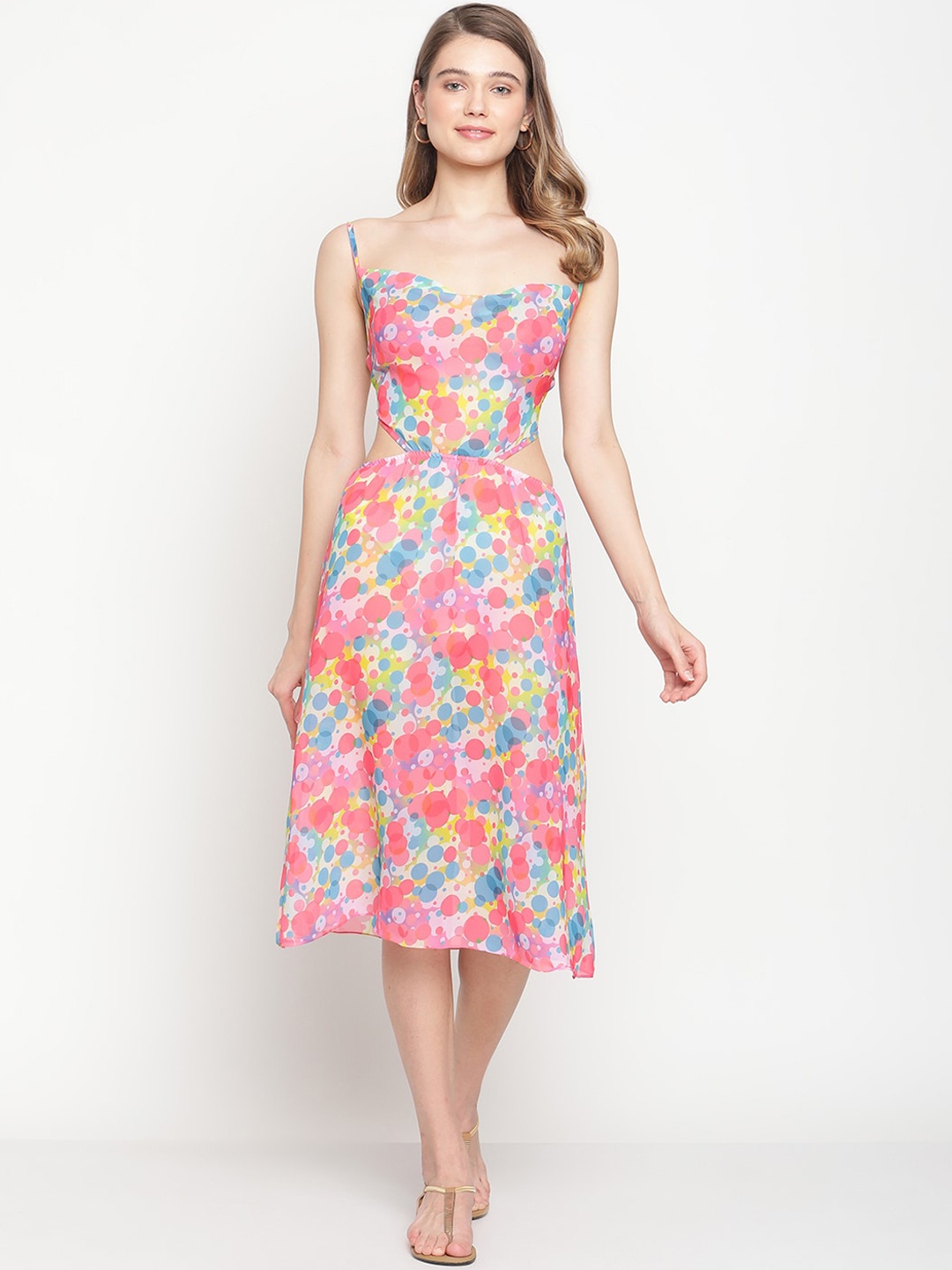 

EROTISSCH Women Geometric Print A-Line Midi Dress, Pink