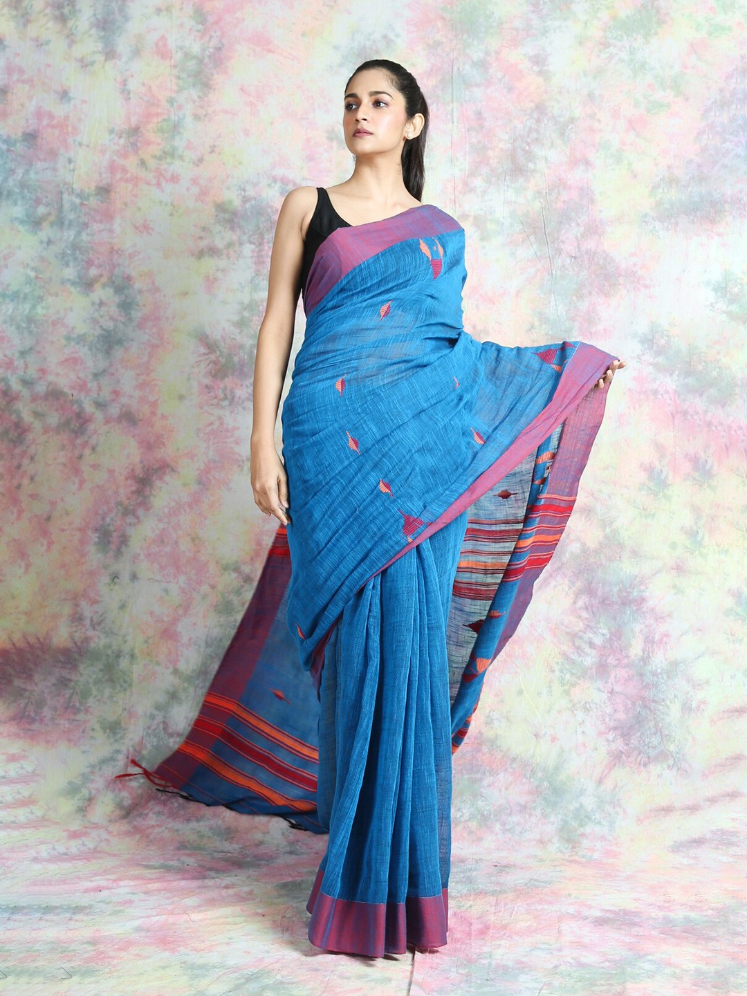 

Arhi Blue & Yellow Woven Design Cotton Blend Saree