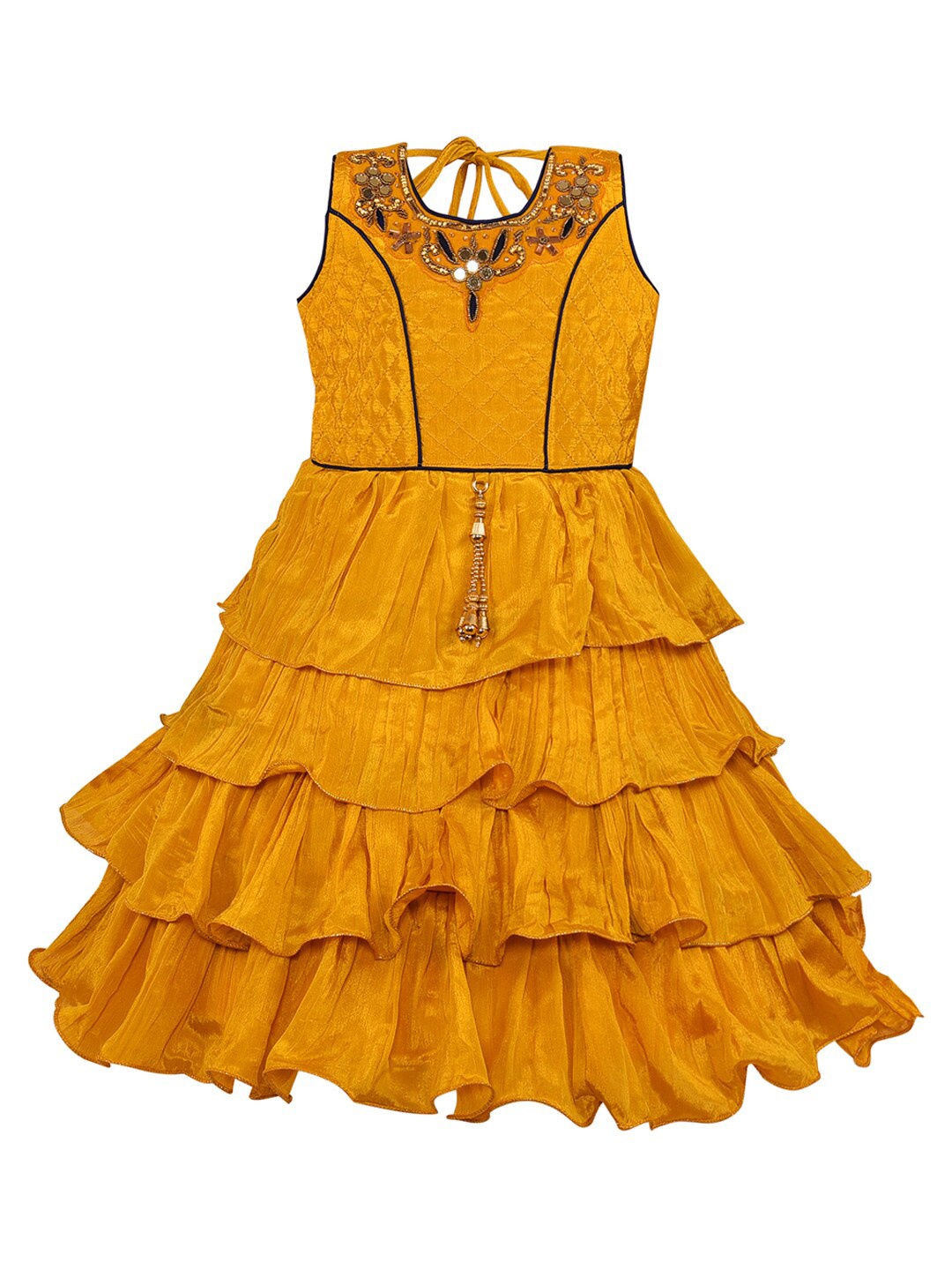

Wish Karo Girls Yellow Embellished Satin Gown Dress