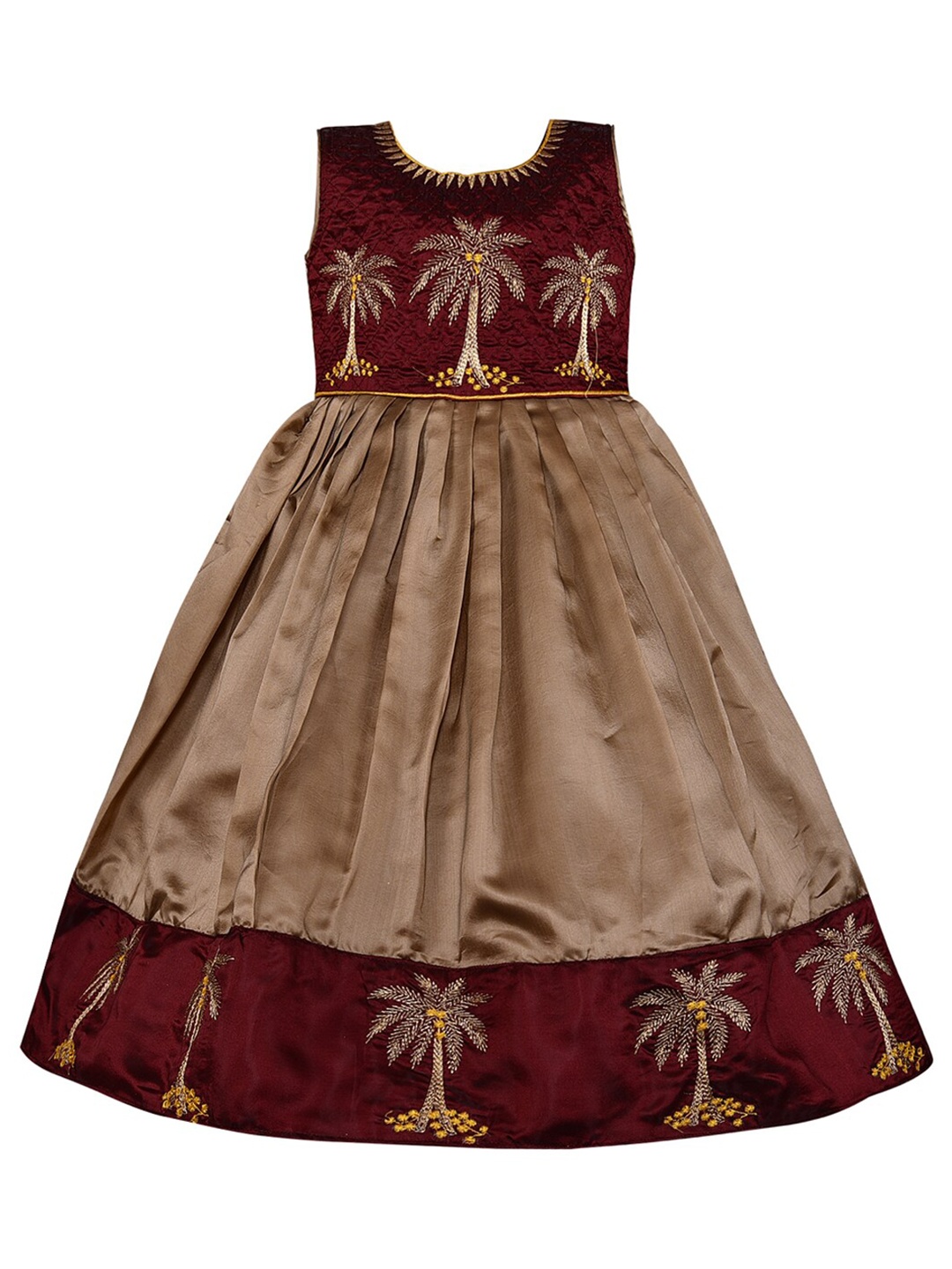 

Wish Karo Girls Copper-Toned & Maroon Embellished Fit & Flare Satin Dress