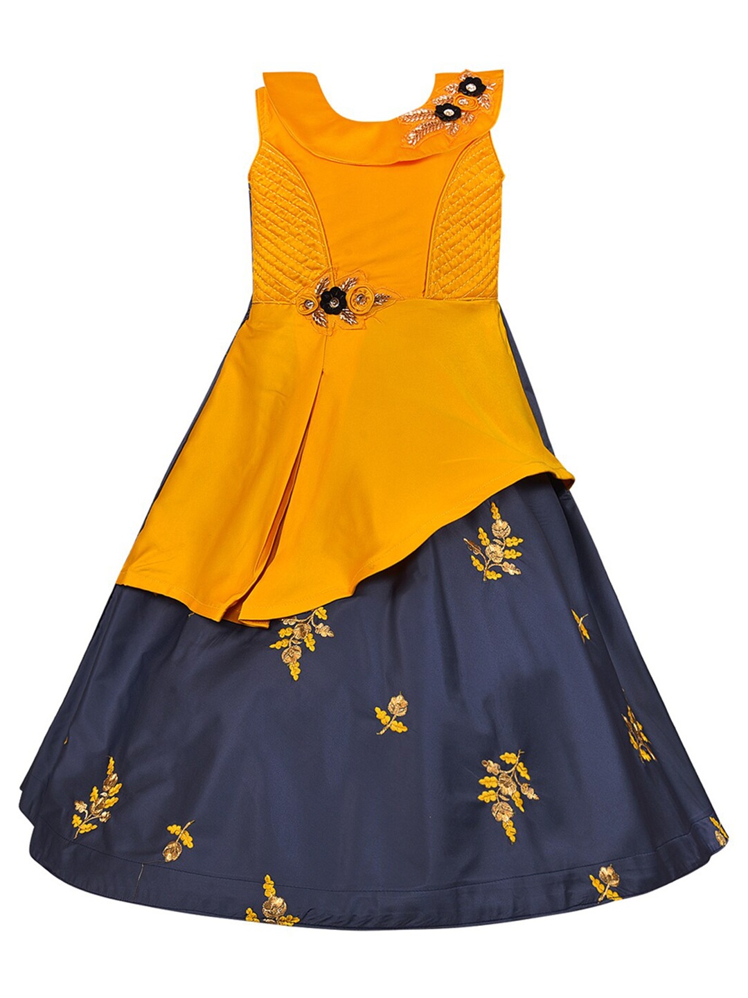 

Wish Karo Yellow Embellished Satin Maxi Dress
