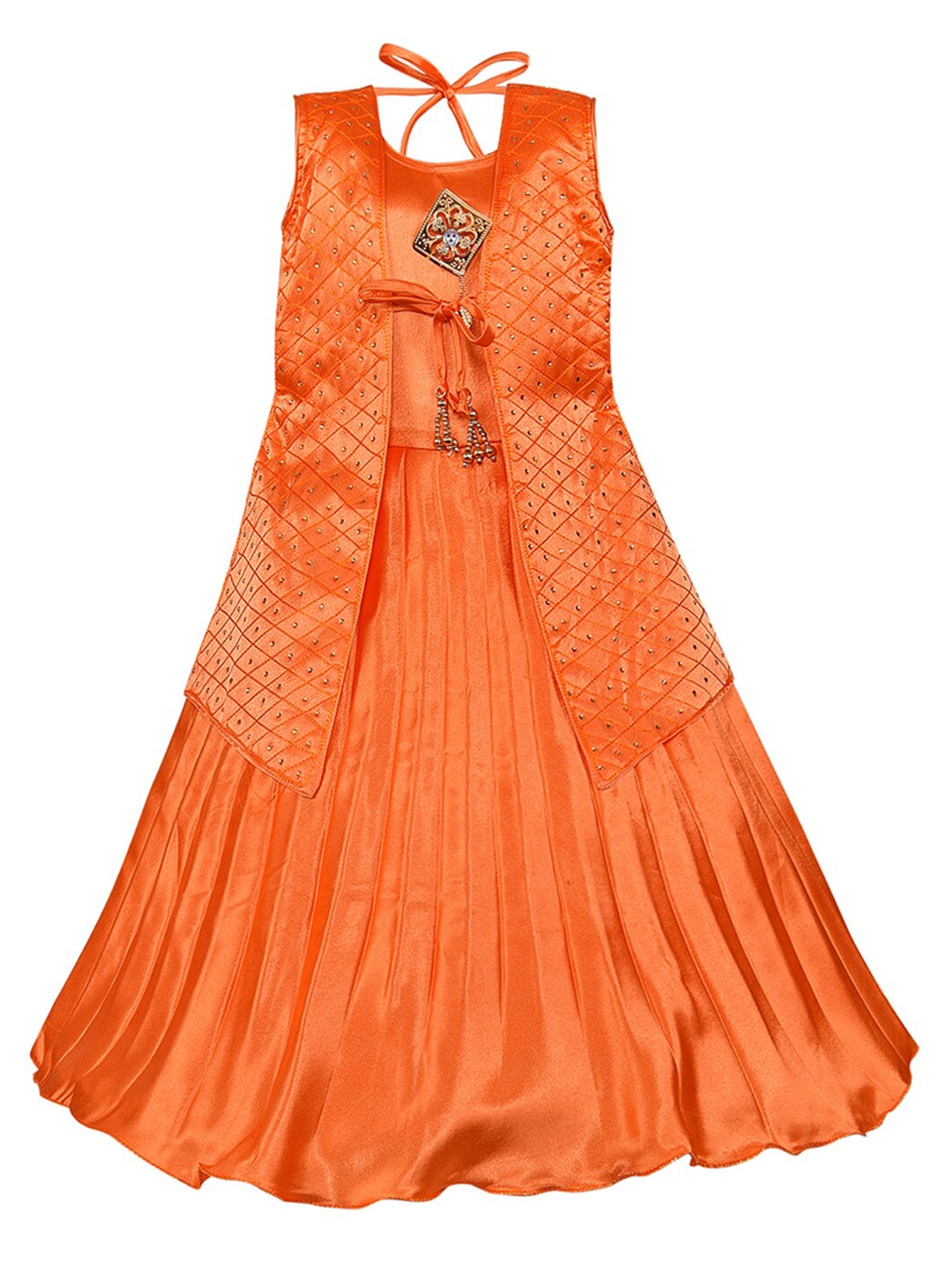 

Wish Karo Girls Orange Embellished Satin Maxi Dress