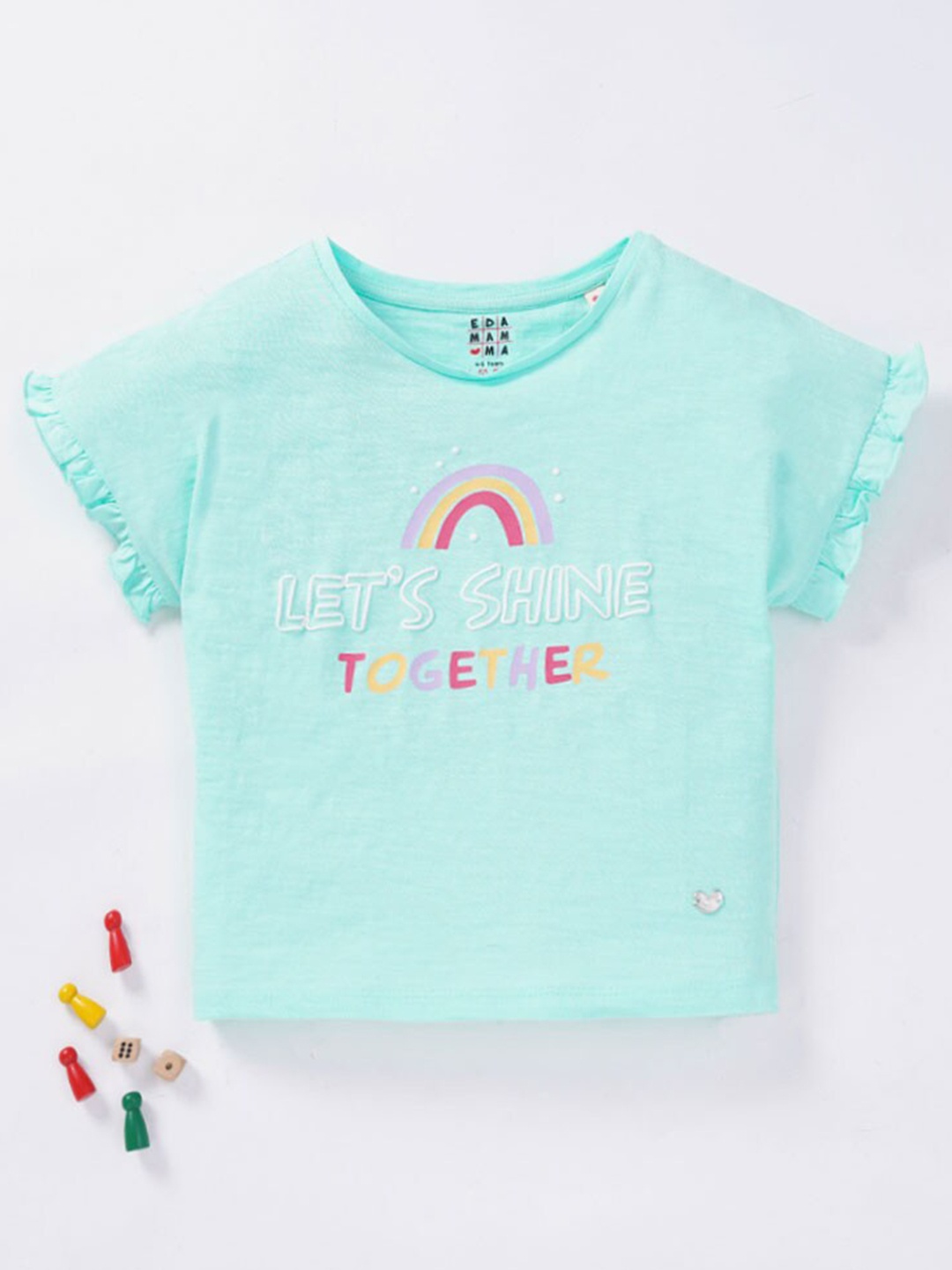 

Ed-a-Mamma Girls Blue Typography Printed T-shirt