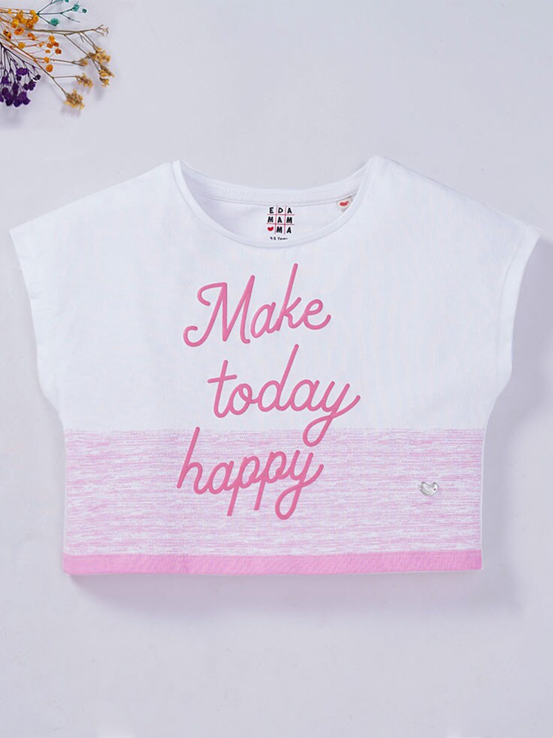 

Ed-a-Mamma Girls Pink Typography Printed Extended Sleeves Cotton T-shirt