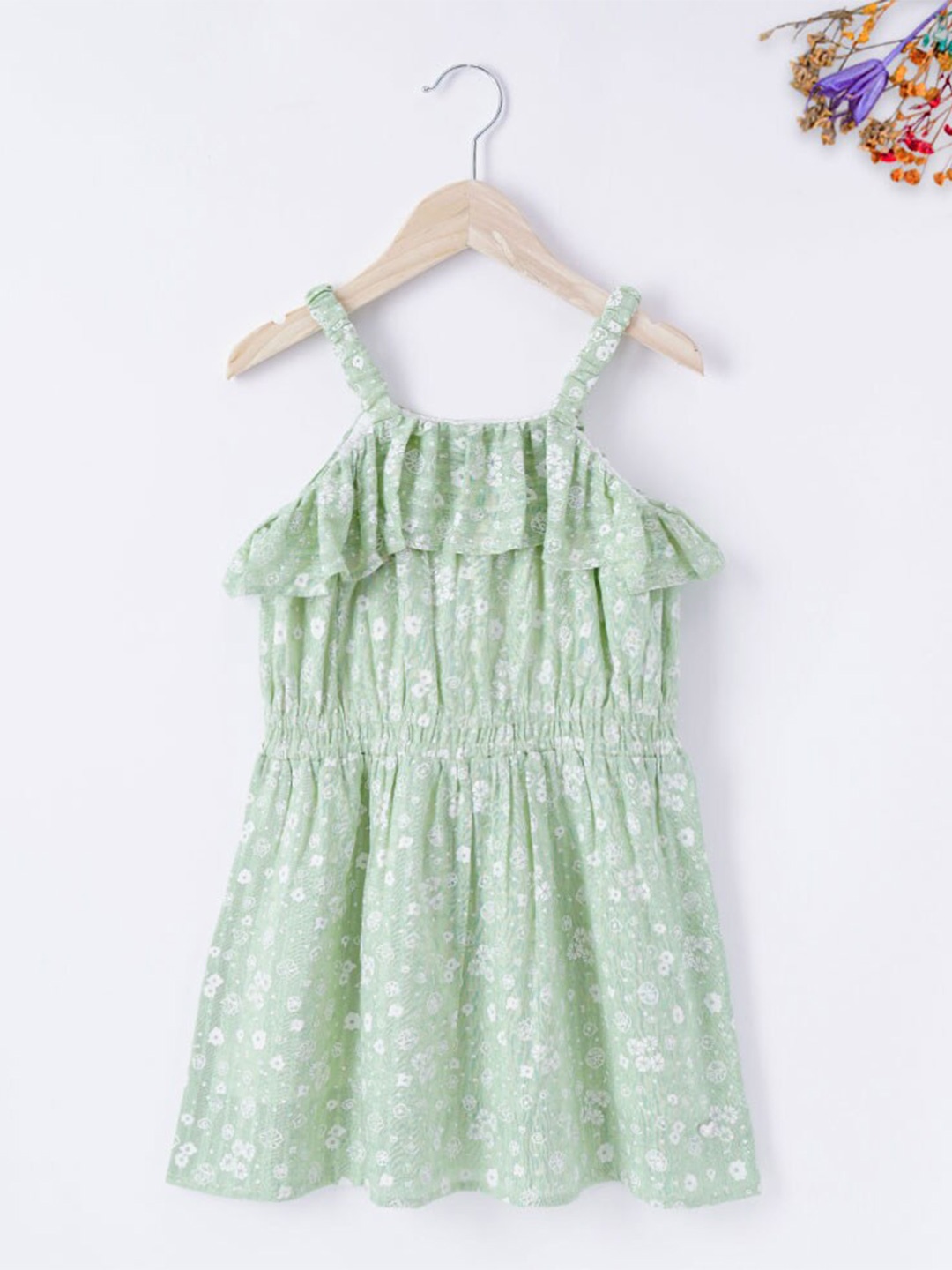 

Ed-a-Mamma Girls Green & White Floral Pure Cotton Fit & Flare Dress