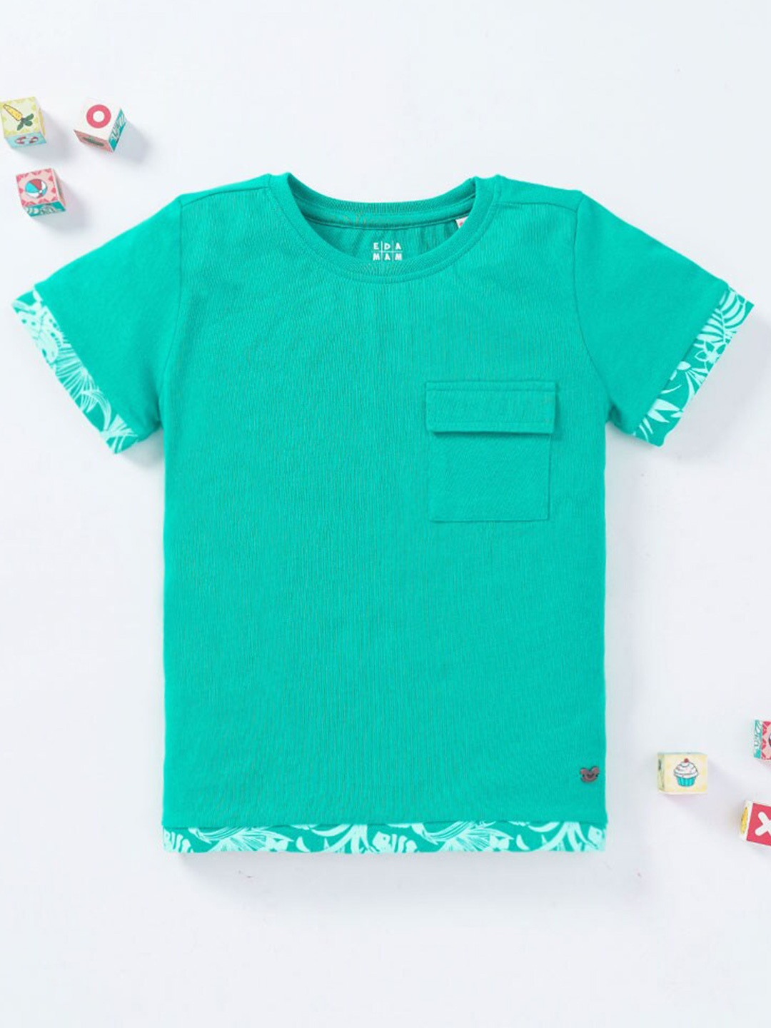 

Ed-a-Mamma Boys Blue Printed Cotton Sustainable T-shirt