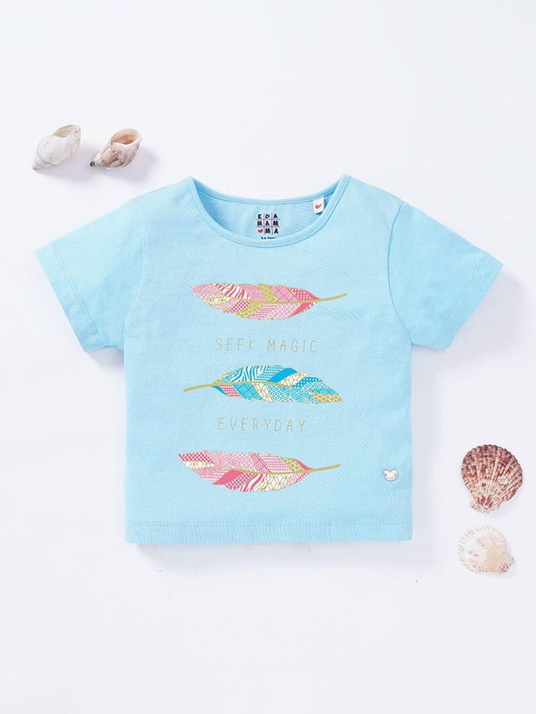 

Ed-a-Mamma Girls Blue Typography Printed T-shirt